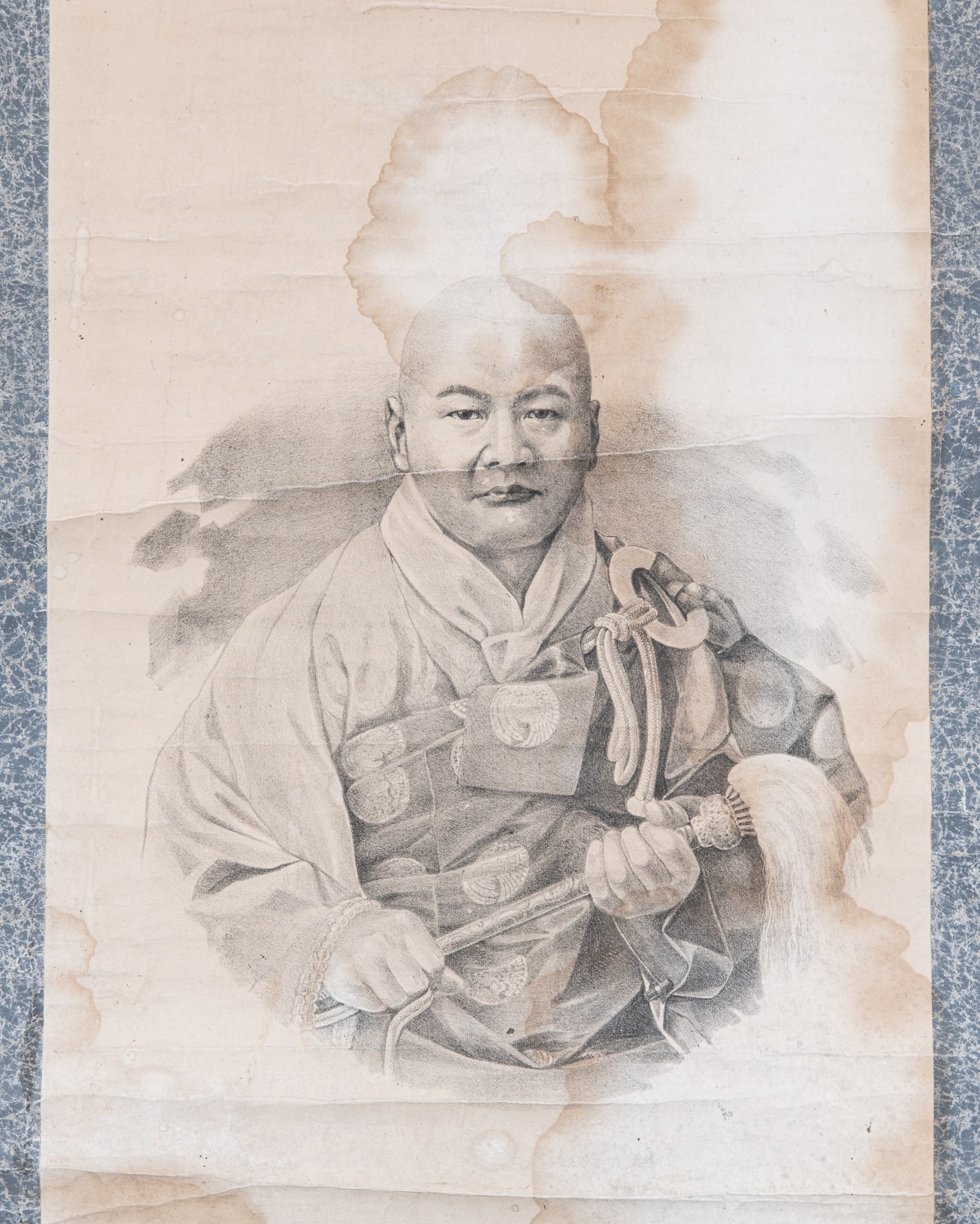 PORTRAIT OF NICHIGON SHŌNIN (1848– ), 77TH ABBOT OF MINOBUSAN Japan, late 19 - early: PORTRAIT OF NICHIGON SHŌNIN (1848– ), 77TH ABBOT OF MINOBUSAN Japan, late 19 - early 20th century This portrait depicts Nichigon Shōnin, the seventy-seventh abbot of Minobusan Kuon-ji,