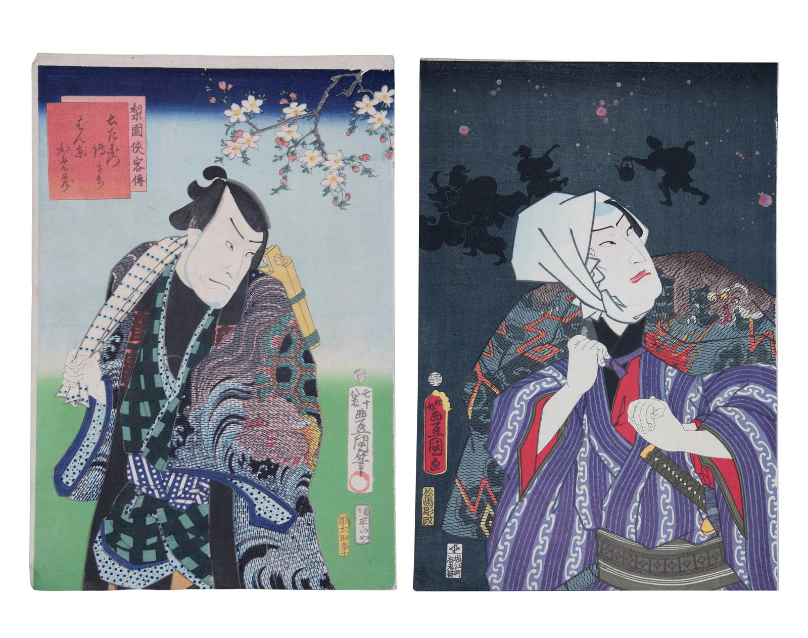 A GROUP OF TWO PRINTS BY UTAGAWA KUNISADA (1786-1865) Actor Bandô Kamezô I as Dozaemon (1 of 6)