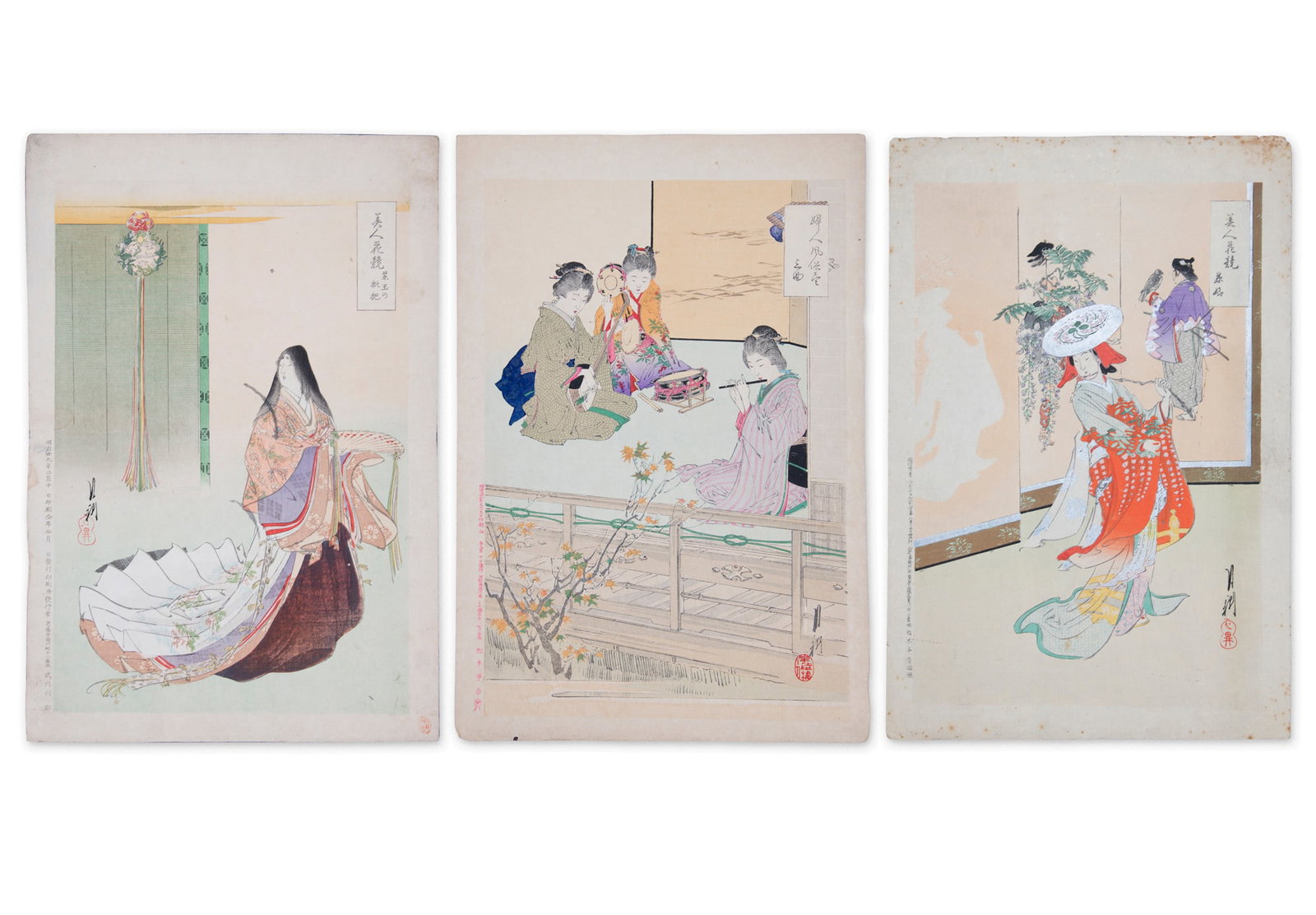 A GROUP OF THREE PRINTS BY OGATA GEKKŌ (1859-1920) Two from the series Beauties Compared to (1 of 7)
