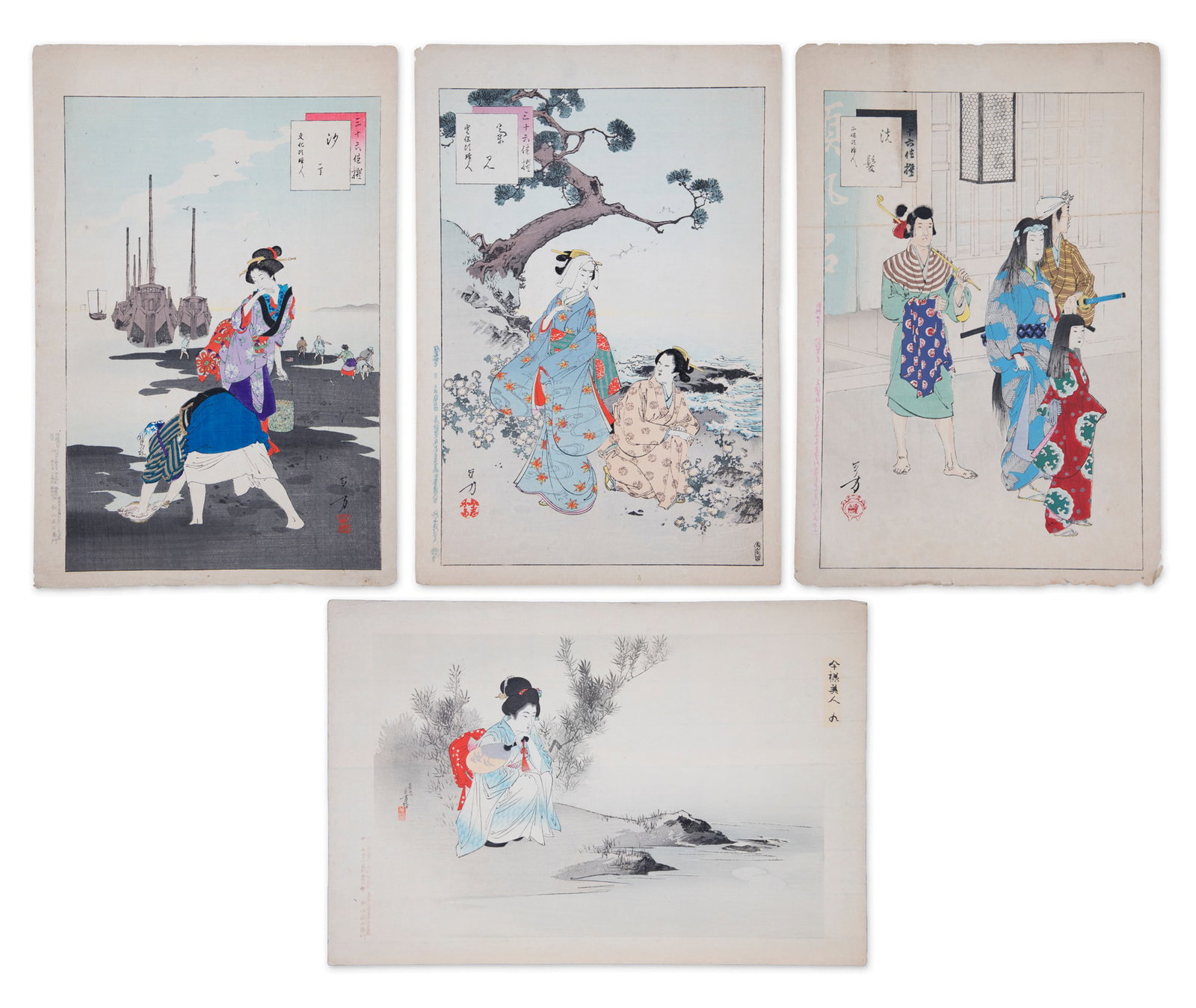 A GROUP OF FOUR PRINTS BY MIZUNO TOSHIKATA (1866 - 1908) Three prints from the series Thirty-Six (1 of 5)