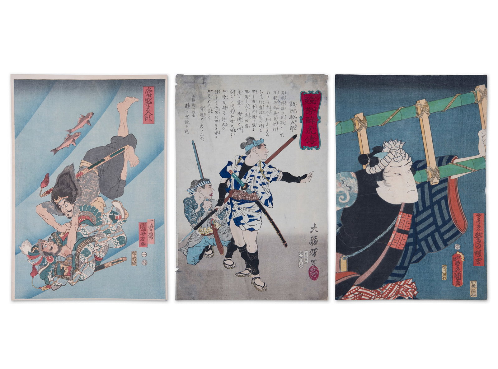 A GROUP OF THREE PRINTS UTAGAWA KUNIYOSHI (1797-1861) The tattooed character Tanmeijirō (1 of 7)