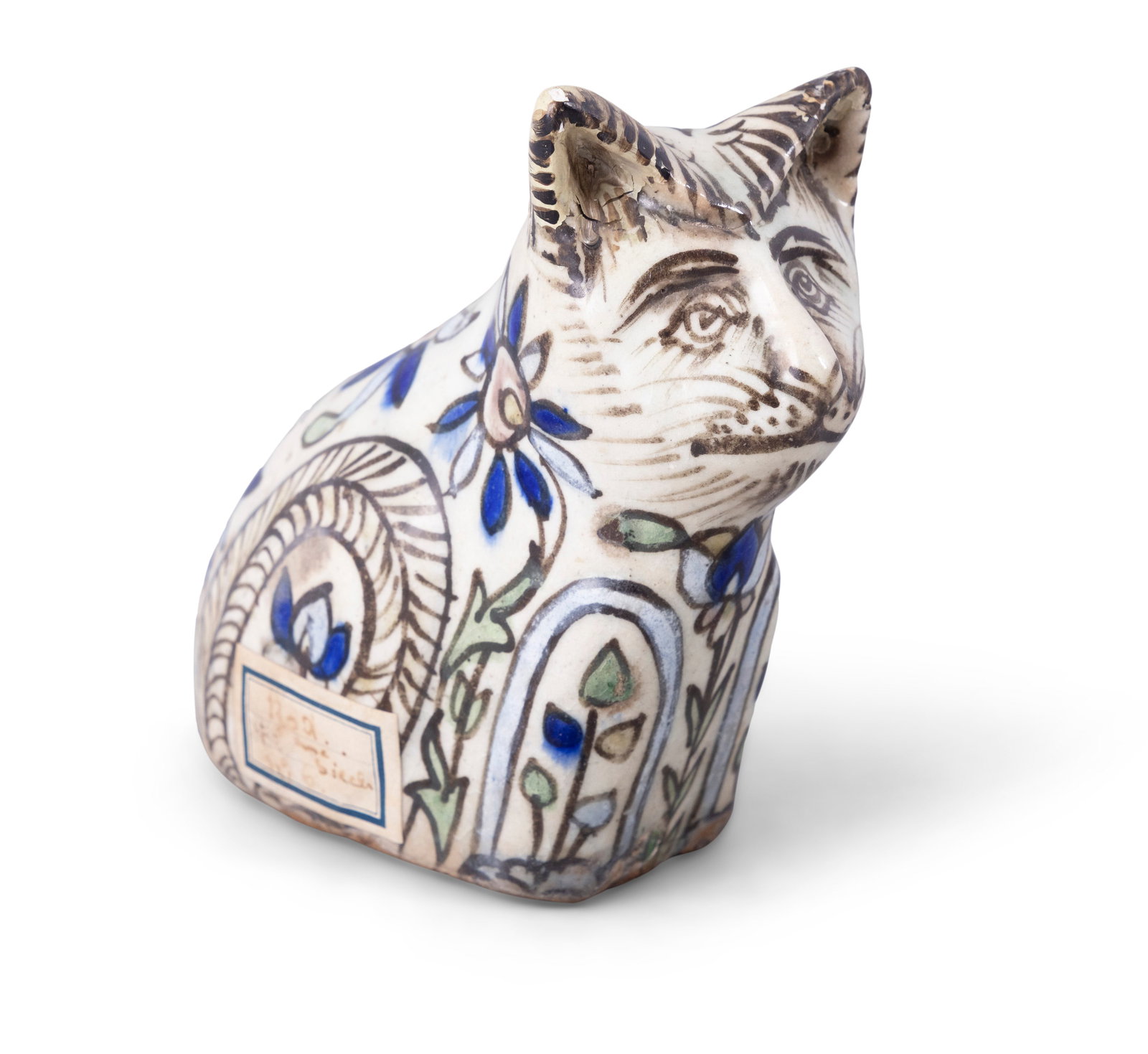 AN EARTHENWARE CAT, Persia, 19th century H14.2cm: AN EARTHENWARE CAT, Persia, 19th century H14.2cm