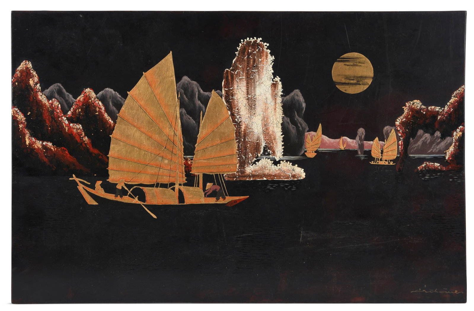 VIETNAMESE SCHOOL Vietnam, 20th century A lacquer panel, signed on the lower right Black (1 of 1)