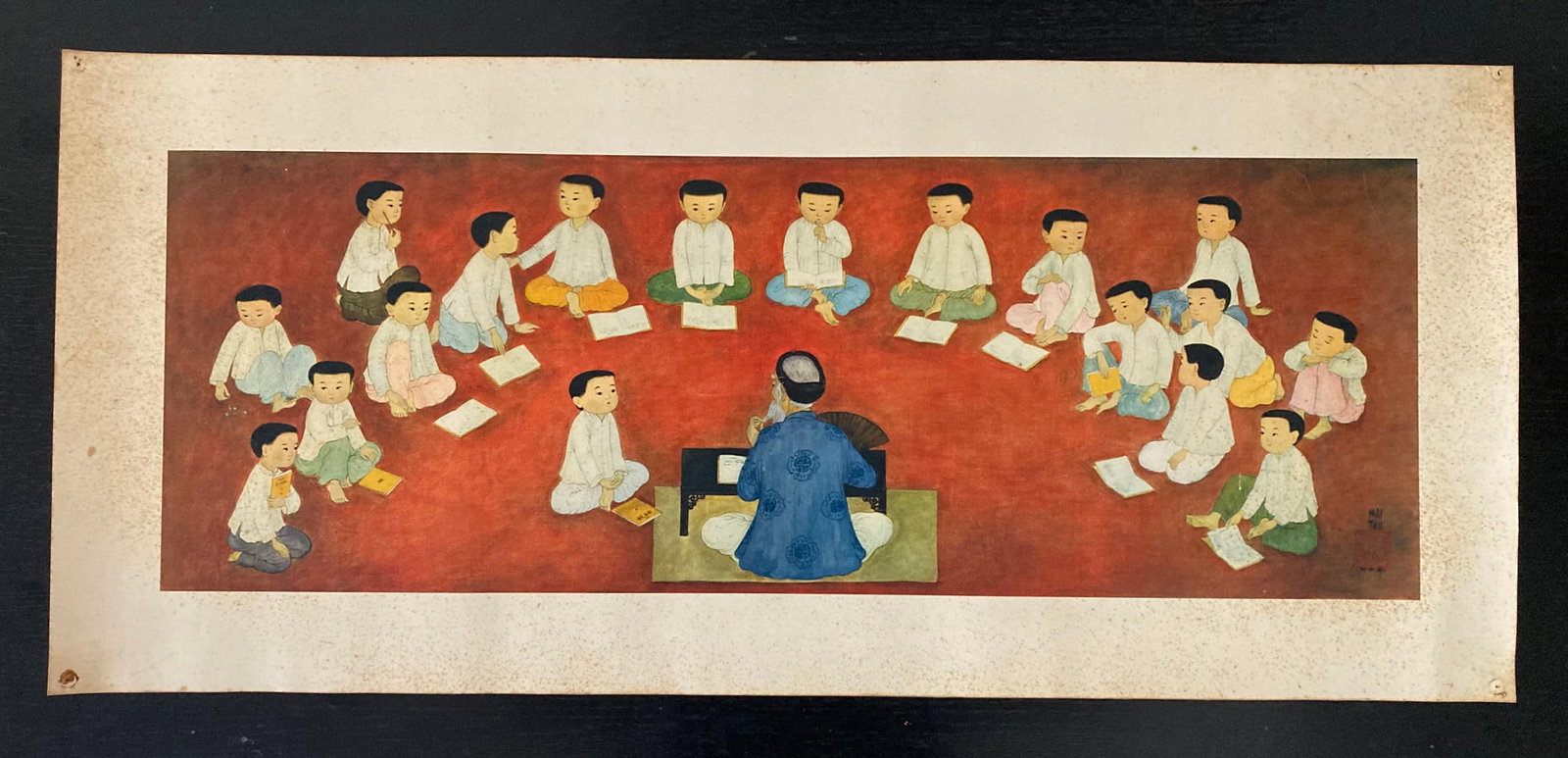 MAI TRUNG THU (1906-1980) La Classe Print Bears a printed signature and a seal in the plate to: MAI TRUNG THU (1906-1980) La Classe Print Bears a printed signature and a seal in the plate to the lower right Size: 89 x 39cm