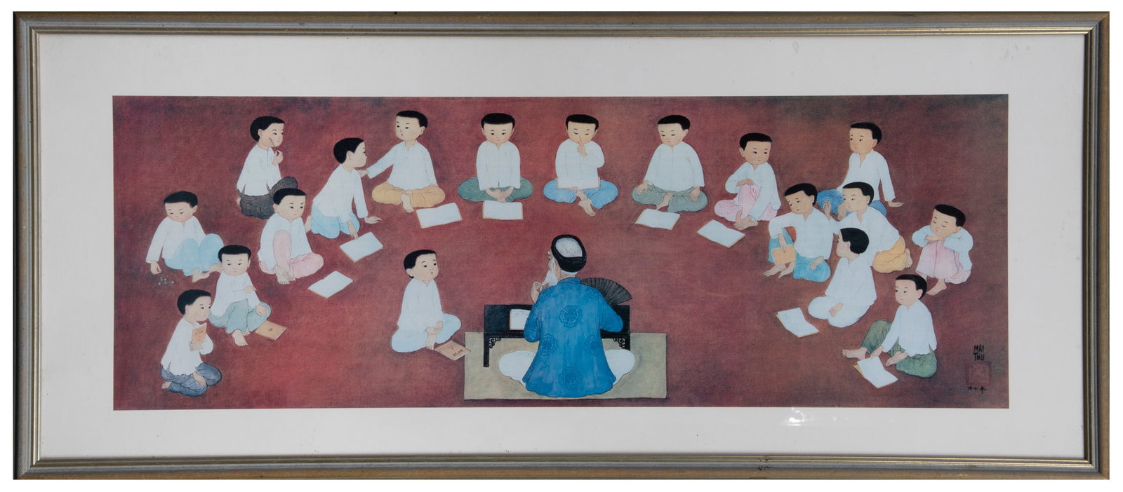 MAI TRUNG THU (1906-1980) La Classe Print Bears a printed signature and a seal in the plate to: MAI TRUNG THU (1906-1980) La Classe Print Bears a printed signature and a seal in the plate to the lower right framed Size: 89 x 39cm ***PLEASE NOTE: This lot is not on view in Stephen's Green, please
