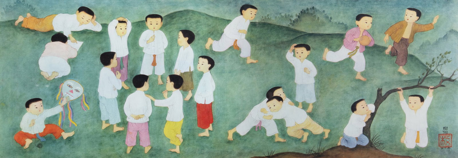 MAI TRUNG THU (1906-1980) La Récréation Print, framed Bears a printed signature and a (1 of 2)