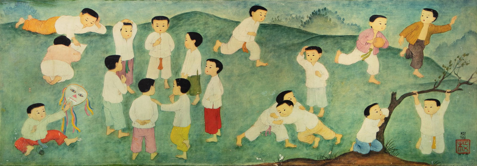 MAI TRUNG THU (1906-1980) La Récréation Print Bears a printed signature and a seal in (1 of 4)