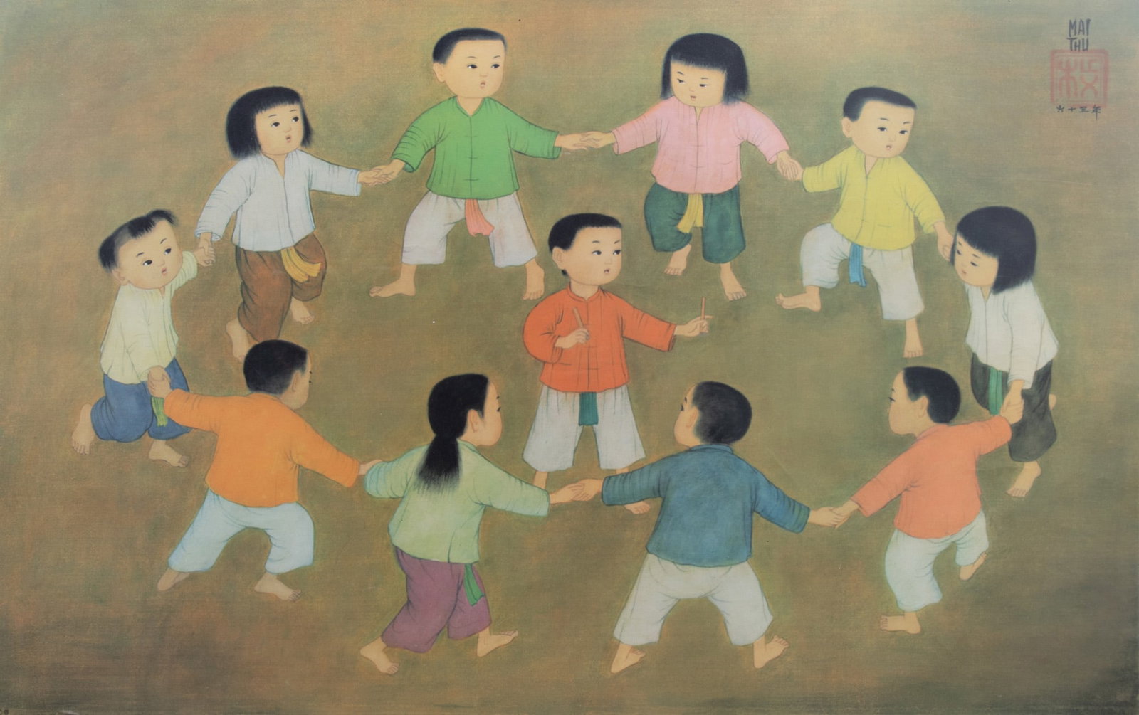 MAI TRUNG THU (1906-1980) Ring A Roses (La Ronde) Print, framed Bears a printed signature and a (1 of 1)