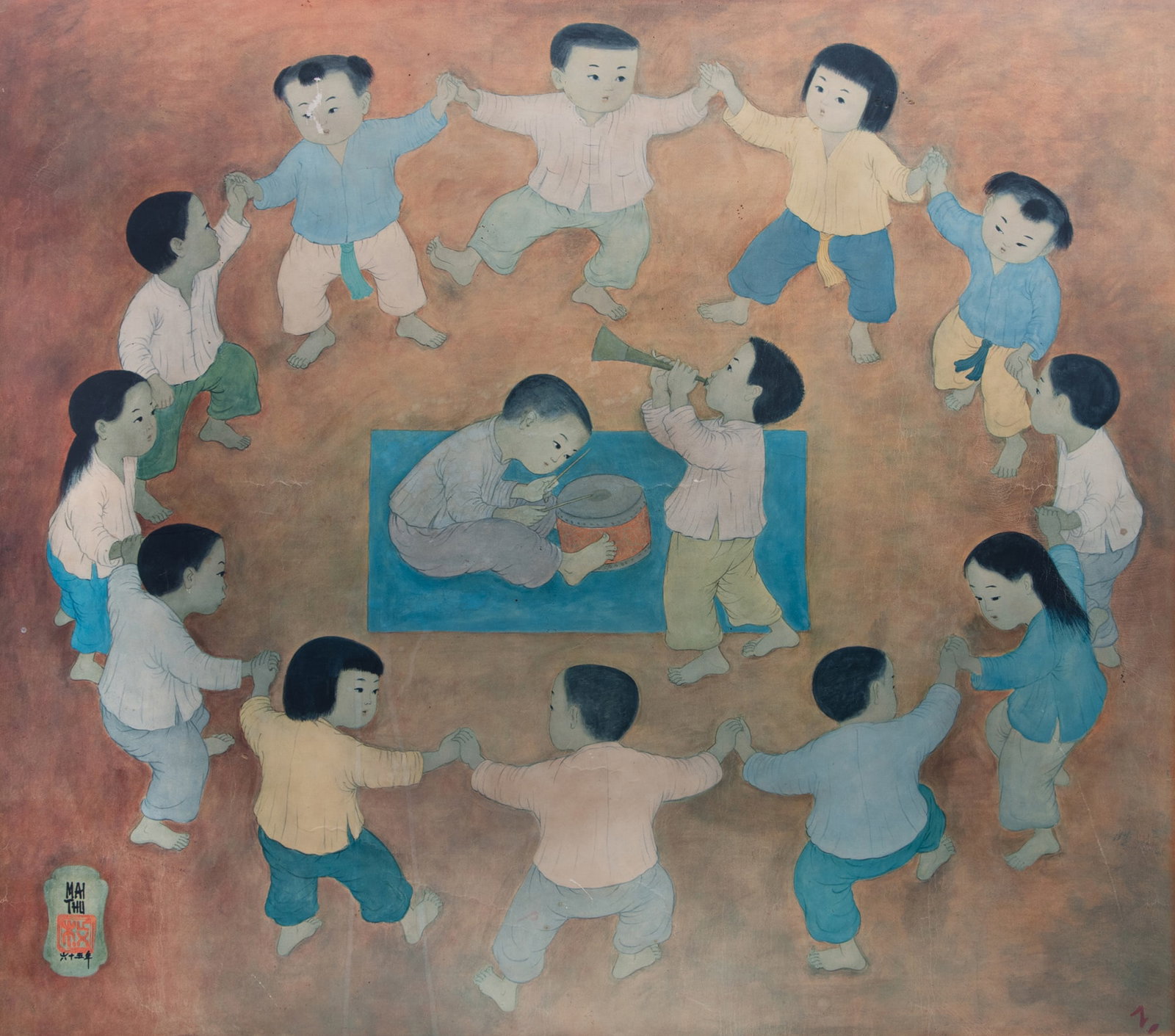 MAI TRUNG THU (1906-1980) The Round Dance ( La Ronde des enfants) Print, framed Bears a printed (1 of 4)