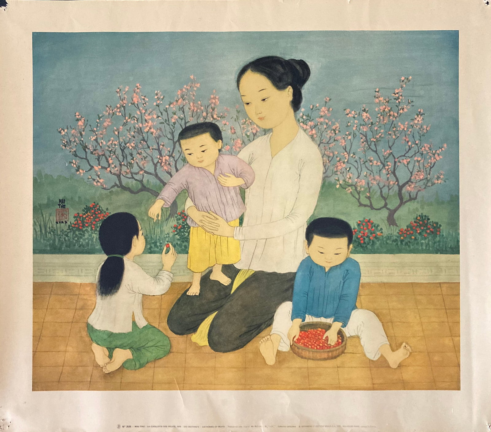MAI TRUNG THU (1906-1980) La Cueillette des fruits Print Bears a printed signature and a seal in (1 of 2)