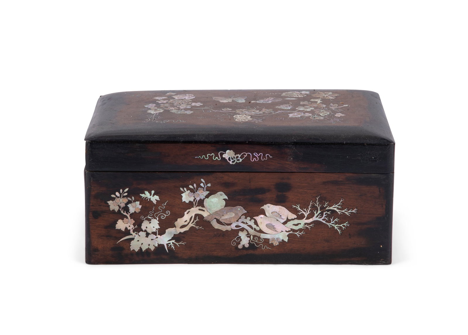 A MOTHER-OF-PEARL INLAID WOODEN BOX Vietnam, late 19th century depicting butterflies among (1 of 5)