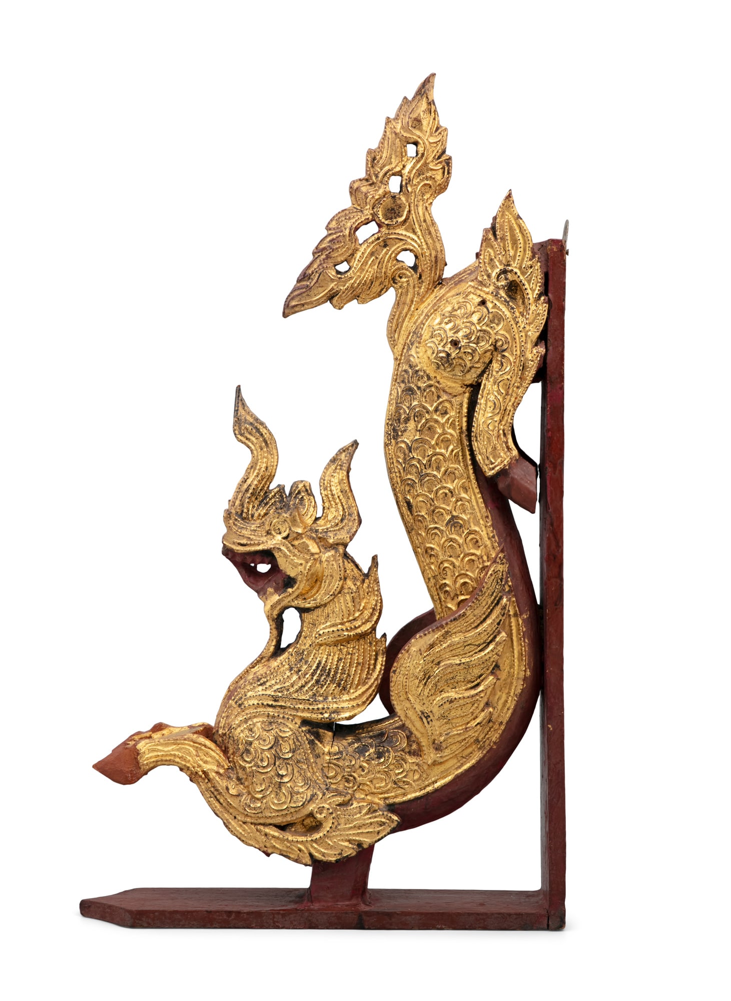 A LARGE GILT AND RED LACQUERED ‘PINSAYUPA’ ELEMENT OF DECORATION BURMA (MYANMAR), 20TH (1 of 5)