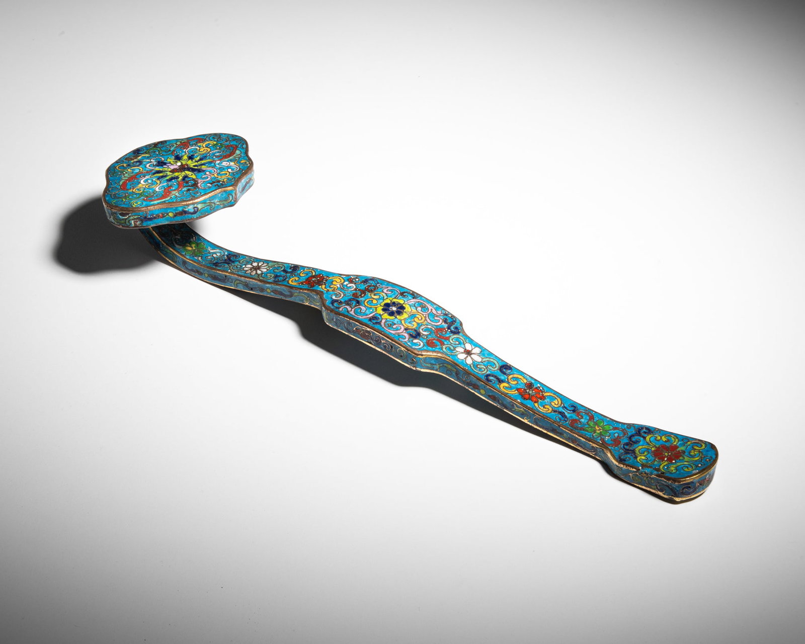 A BRONZE ENAMEL CLOISONNE 'LOTUS' SCEPTER RUYI 晚清 景泰蓝莲 (1 of 5)