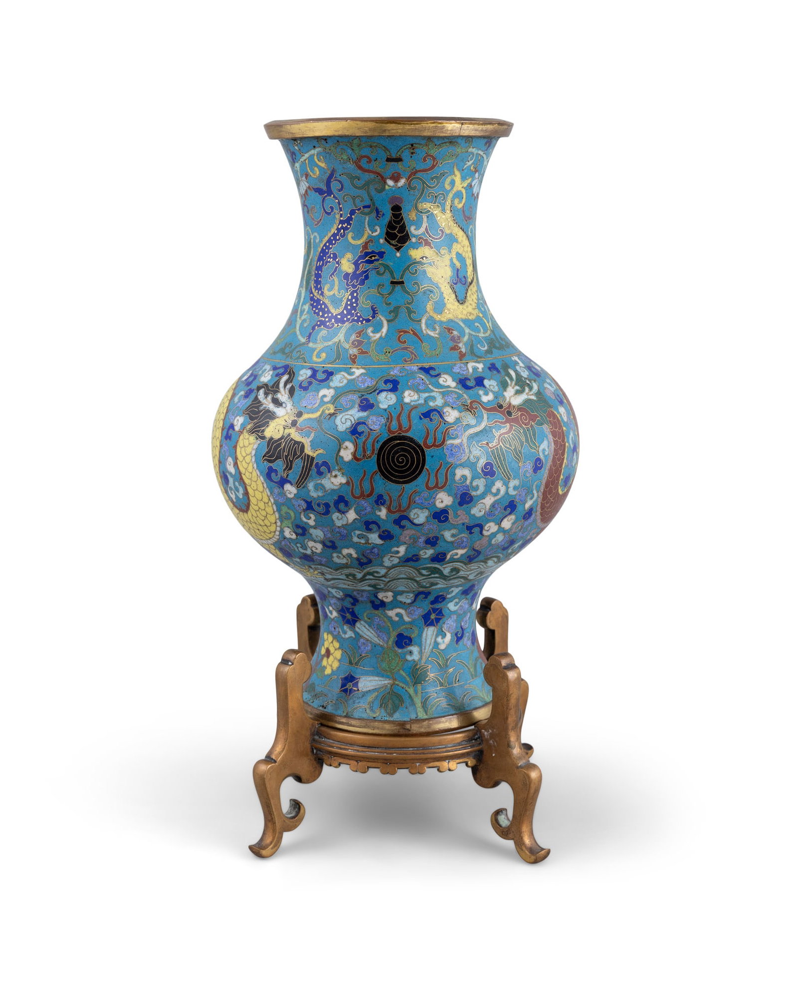 A GILT COPPER CLOISONNE ENAMEL 'DRAGON' VASE 民国 景泰蓝龙 (1 of 7)