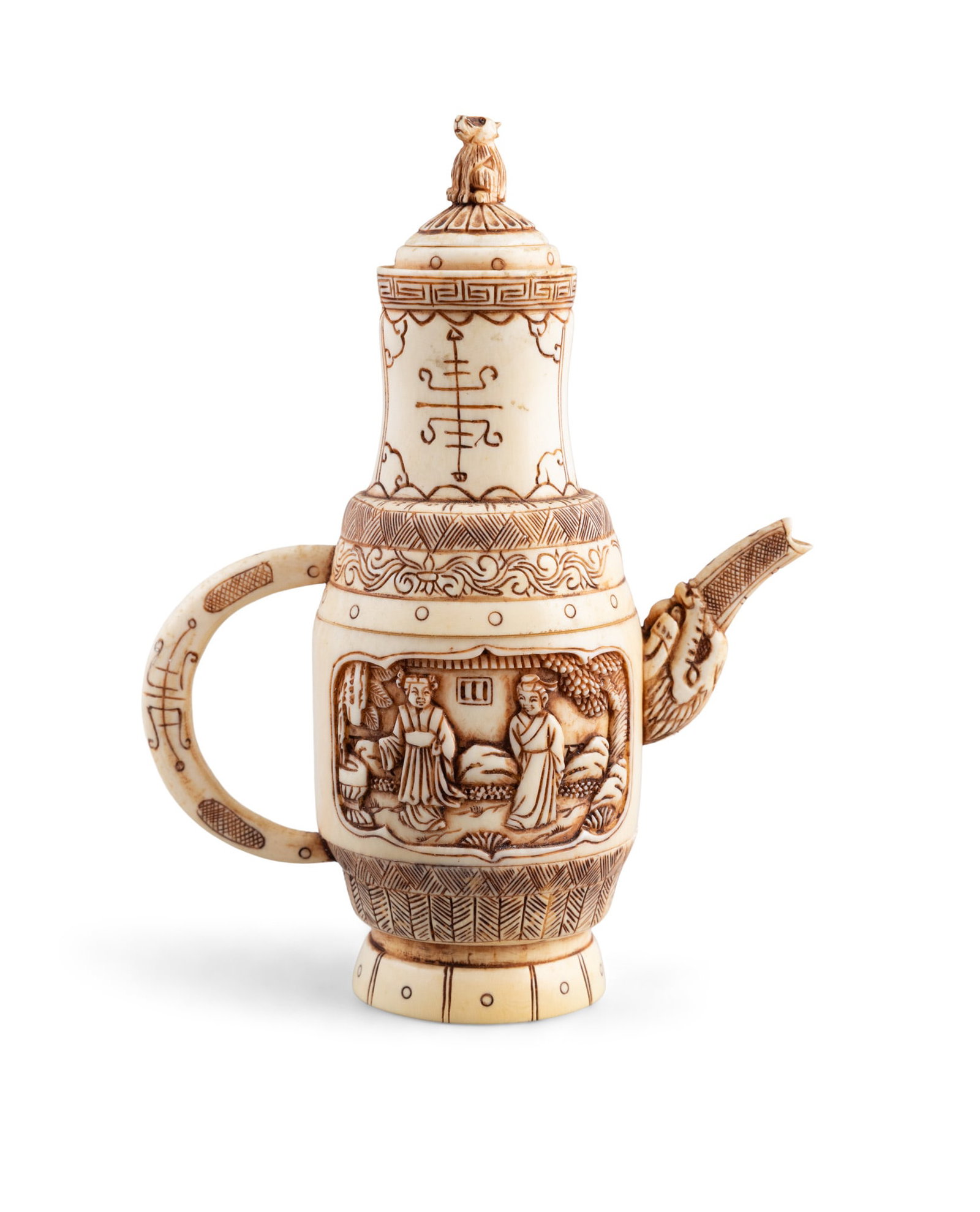 *A CARVED IVORY 'FIGURES' TEAPOT China, early 20th century H: 16.5cm (1 of 5)