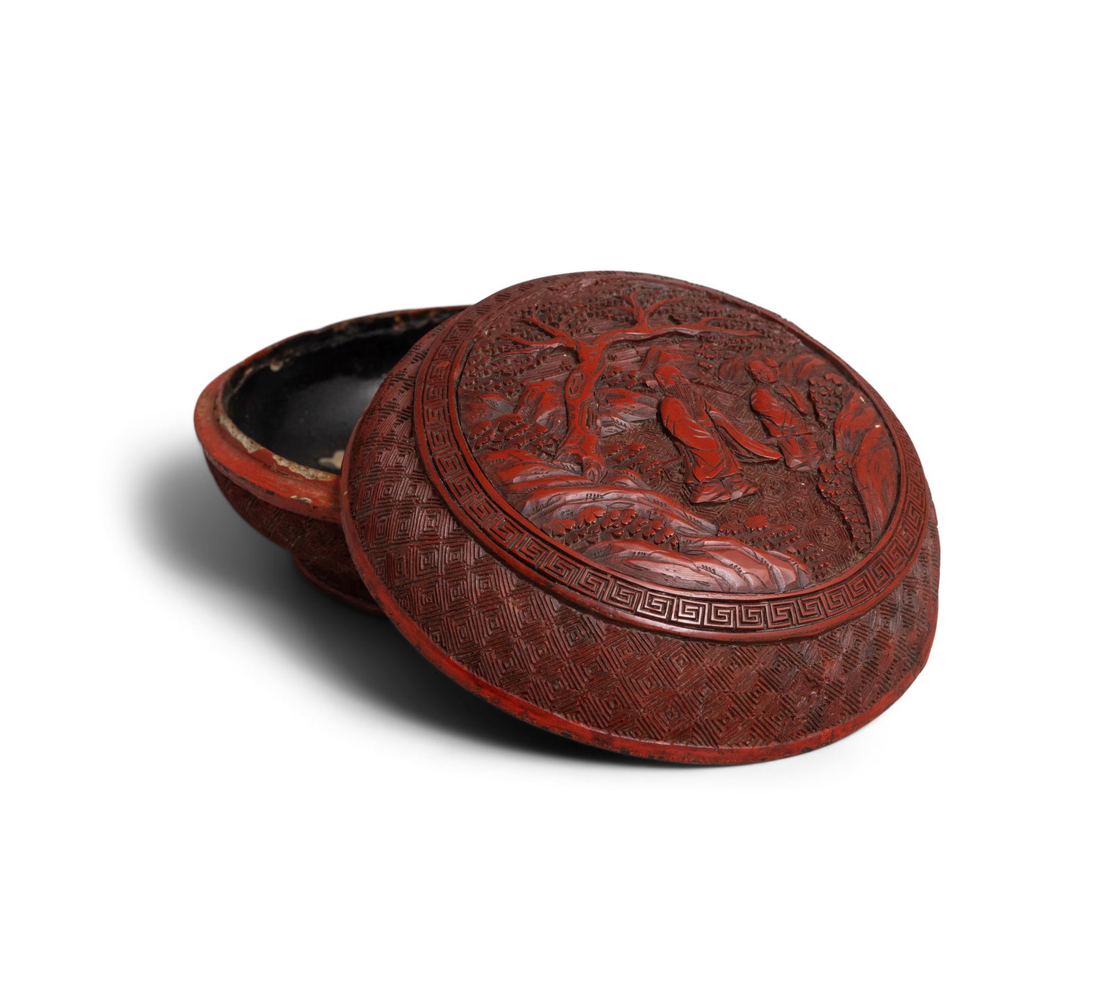 A CARVED CINNABAR LACQUER CIRCULAR BOX AND COVER 19世纪 剔红高士 (1 of 3)