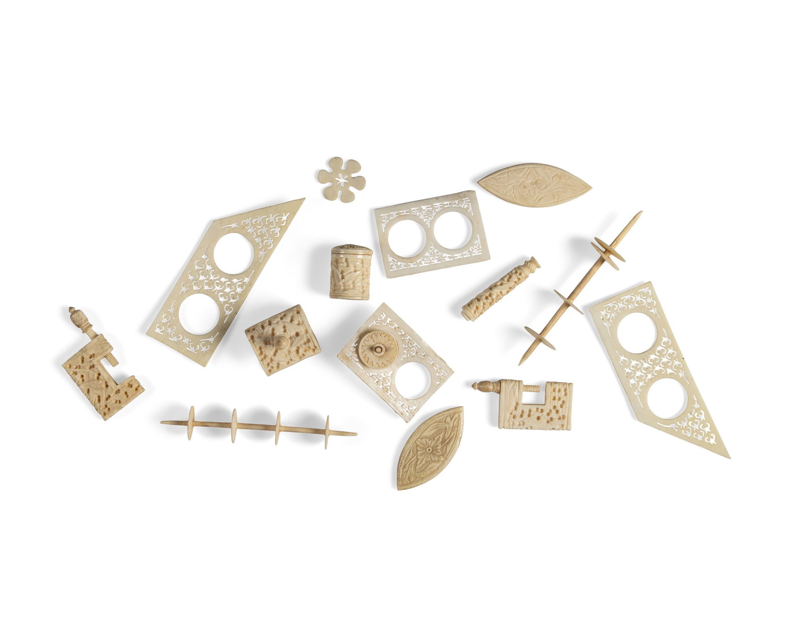 *A COLLECTION OF CARVED IVORY SEWING TOOLS China, Canton, late 19th–early 20th century (1 of 1)