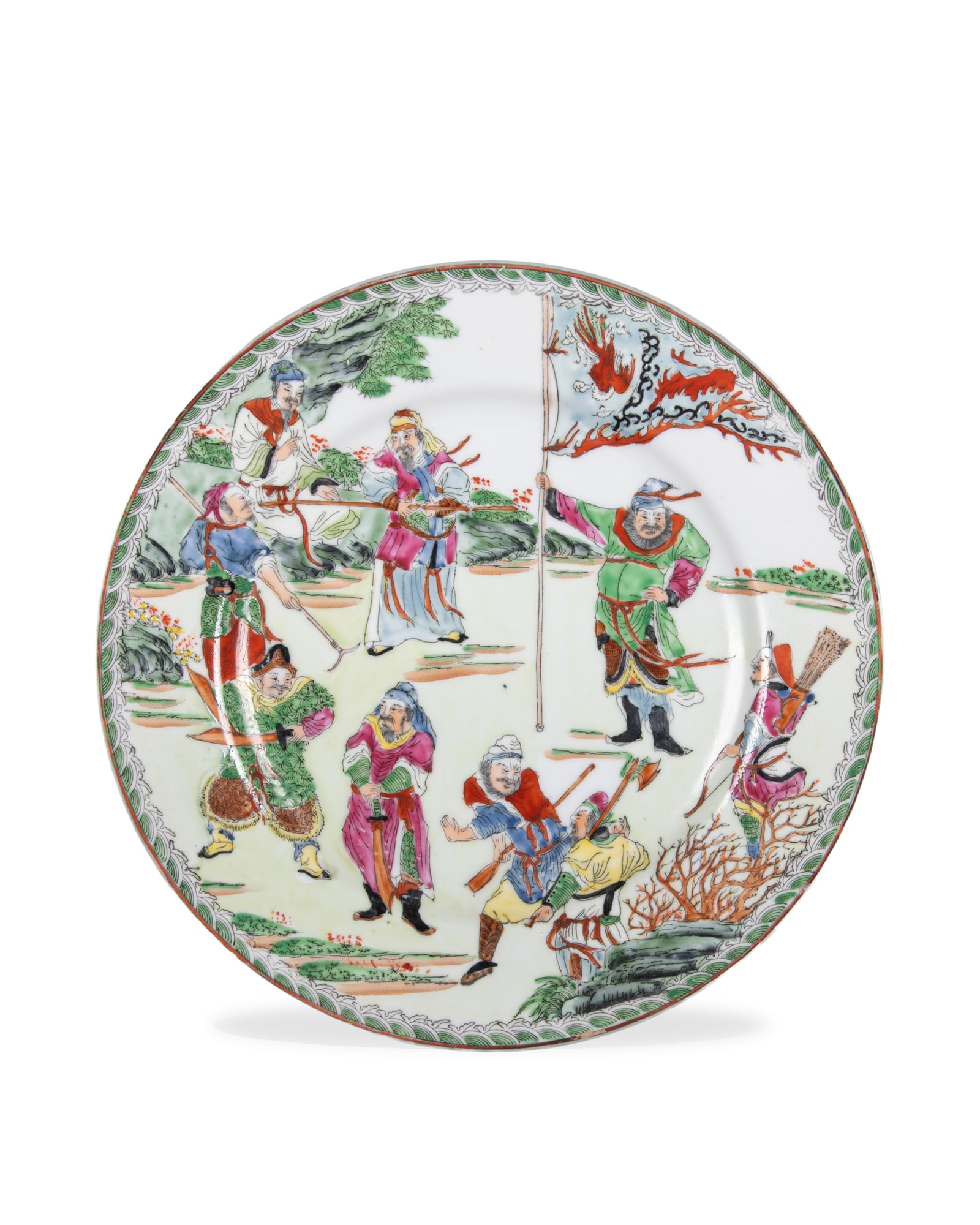 A GROUP OF THREE FAMILLE-ROSE STYLE 'OUTLAWS OF THE MARSH' DISHES 澳门 粉彩 (1 of 3)