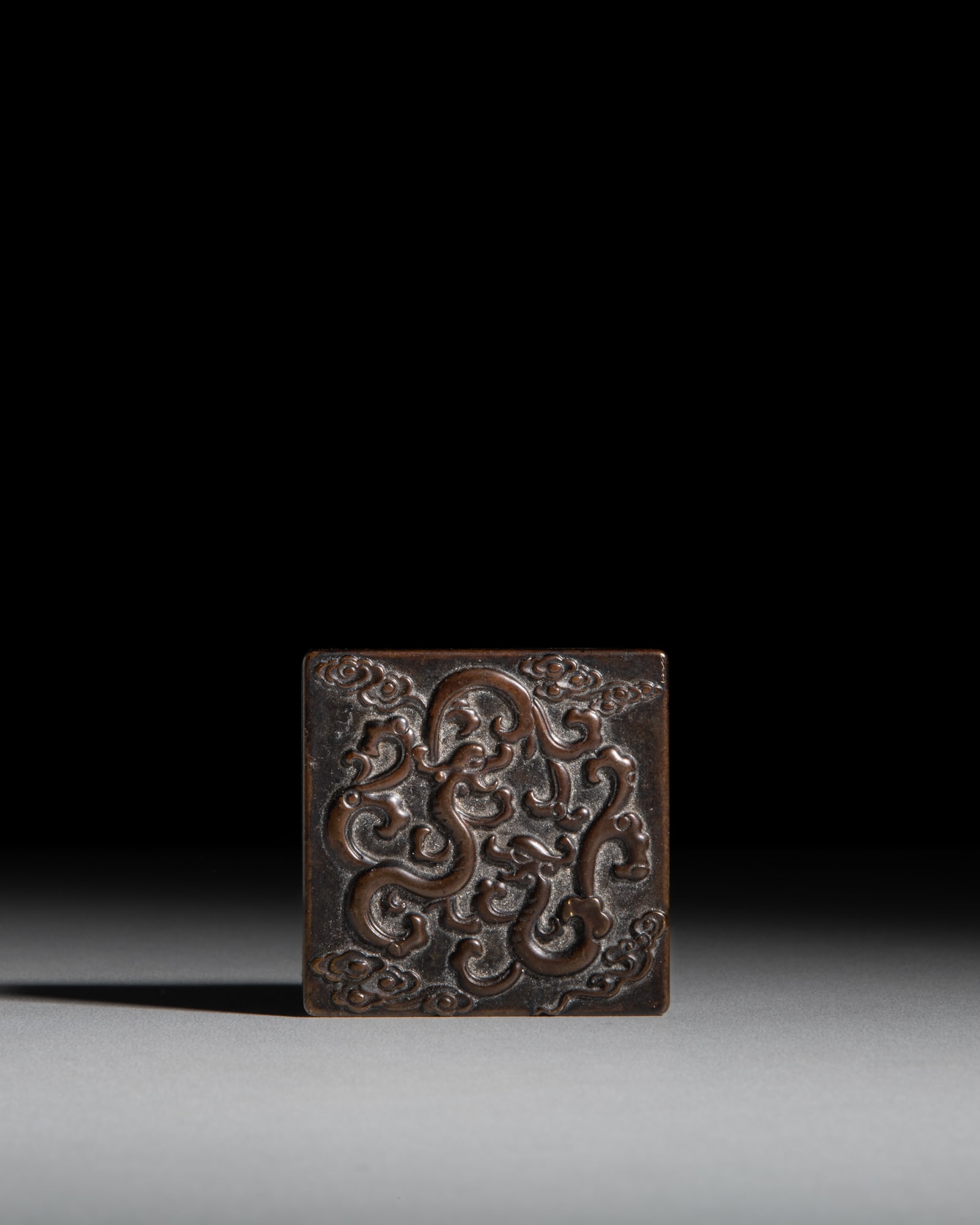 A BRONZE 'QIANLONG CHEN HAN' TILE-SHAPED SEAL AND BOX 20世纪 铜刻’ (1 of 4)