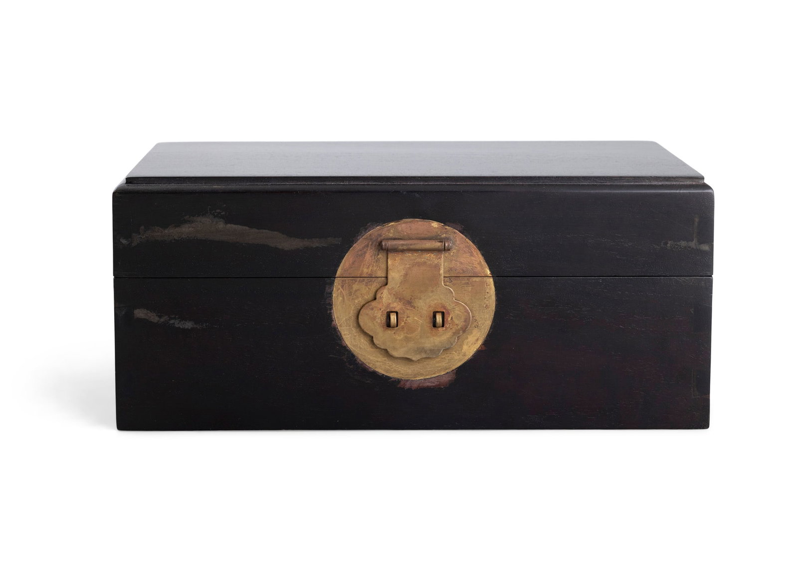 A HARDWOOD RECTANGULAR DOCUMENT BOX China, 20th century with a circular metal lock plate (1 of 3)