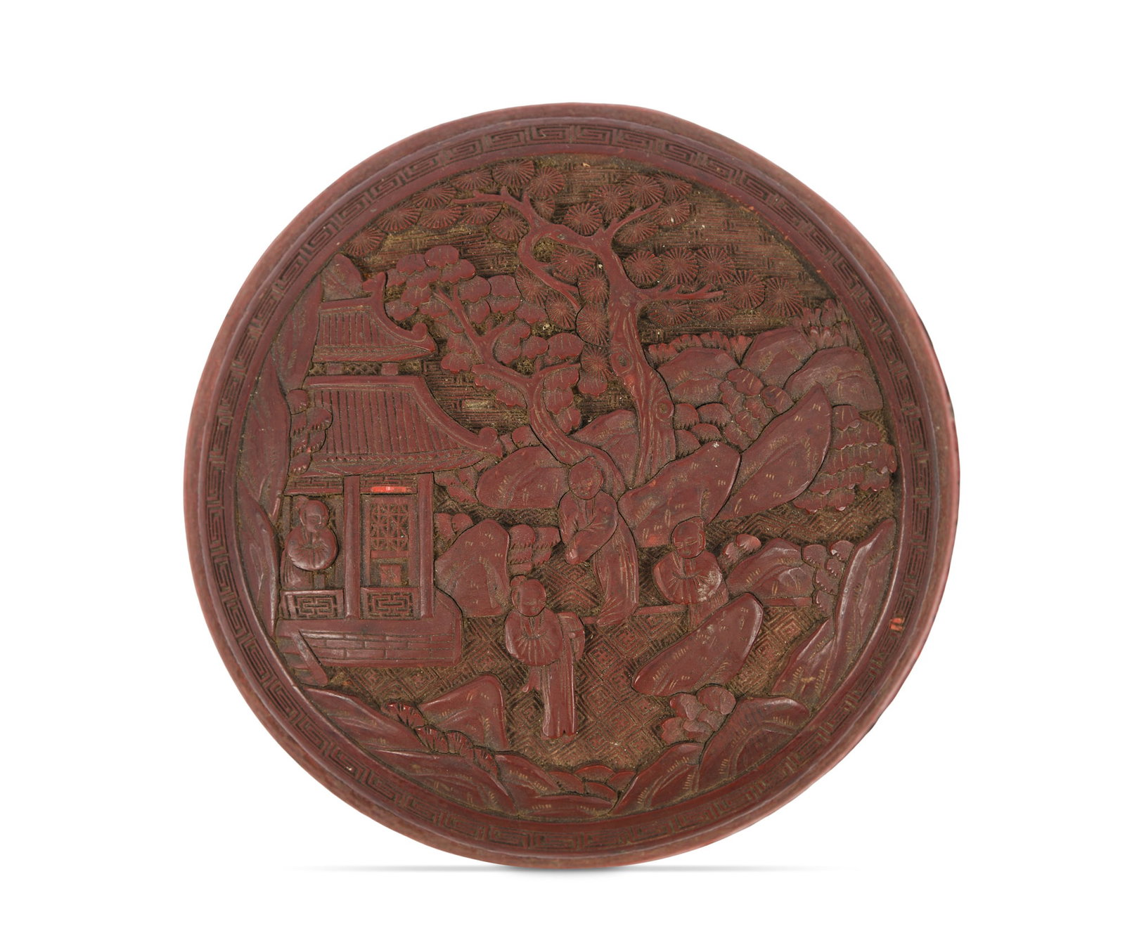 A RED CINNABAR LACQUER CIRCULAR BOX AND COVER 晚清 剔紅人物 (1 of 2)