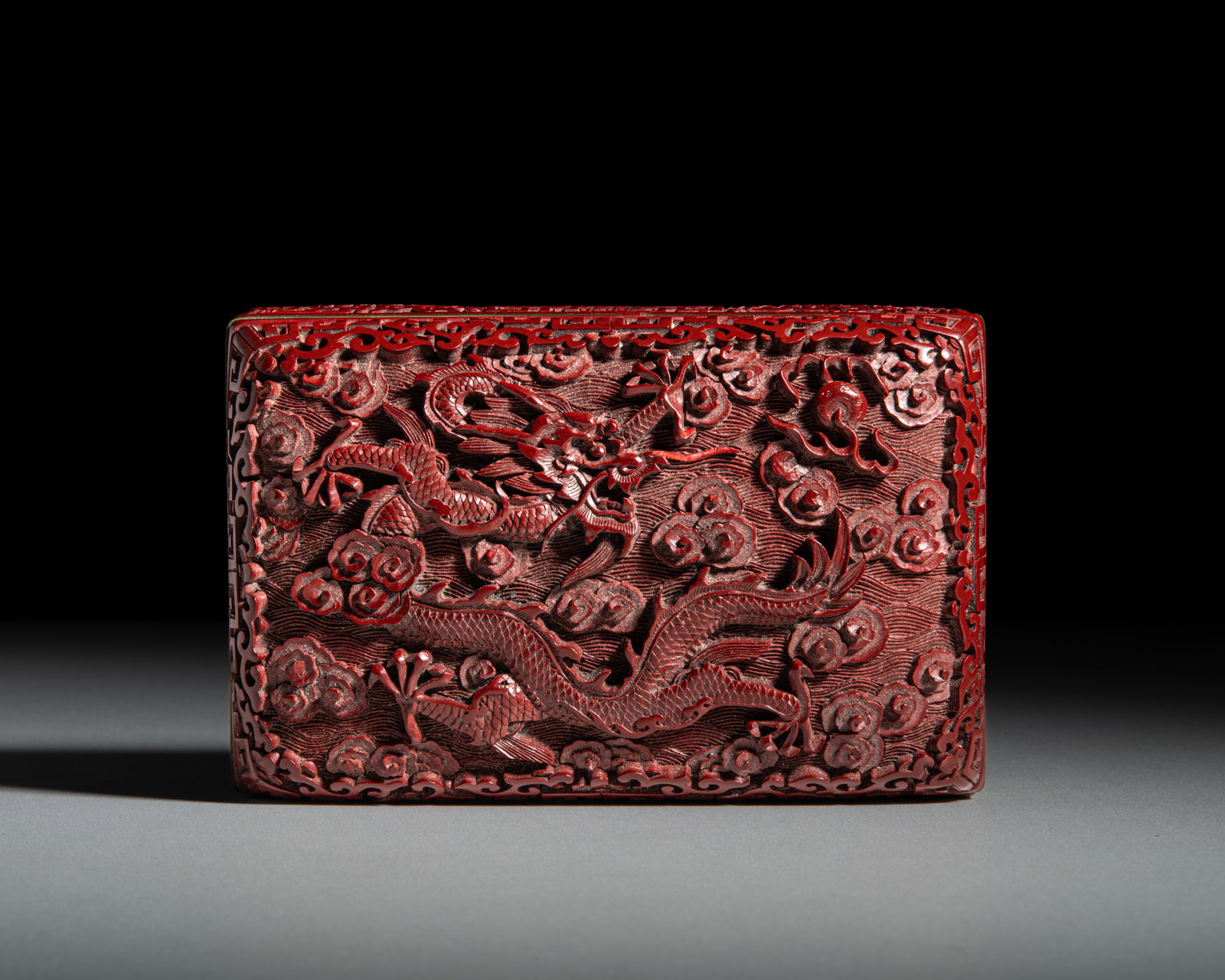 A CARVED RED LACQUER 'DRAON' RETANGULAR BOX AND COVER 民国 雕漆龙 (1 of 4)