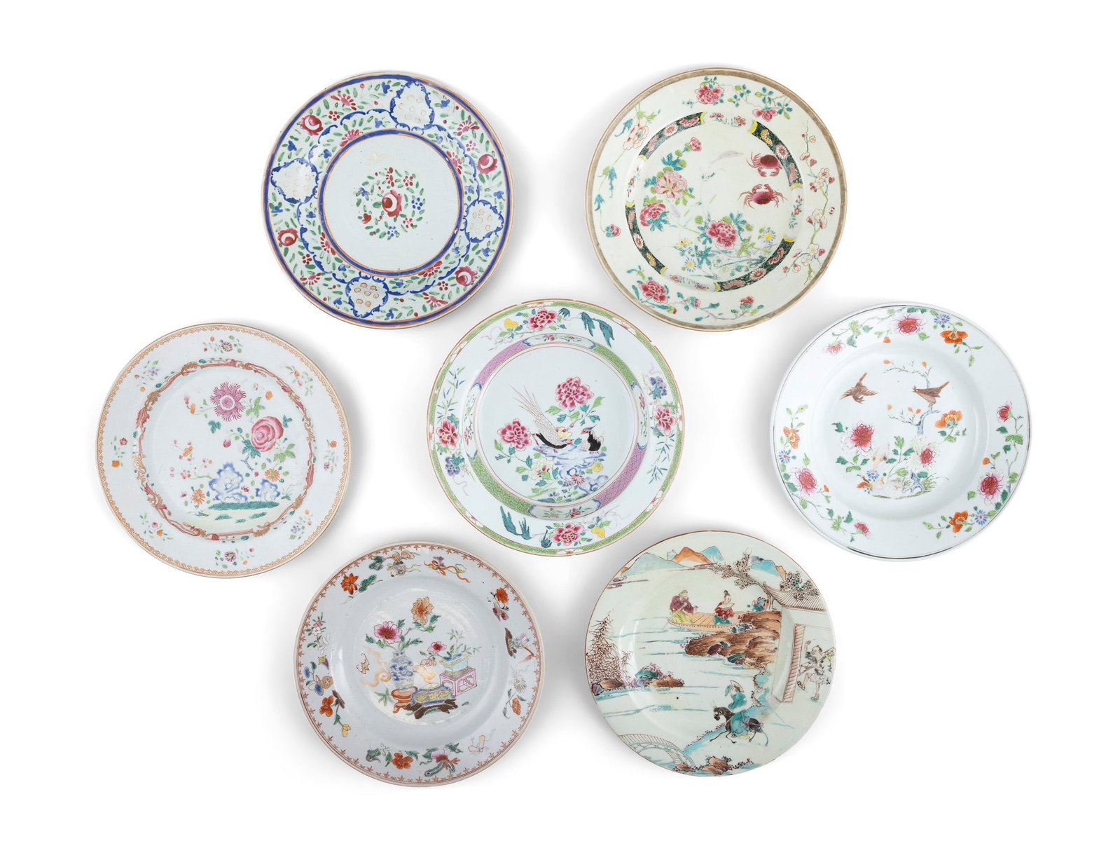 A GROUP OF SEVEN FAMILLE ROSE PORCELAINS, QIANLONG PERIOD, comprising six assorted dishes and one (1 of 3)