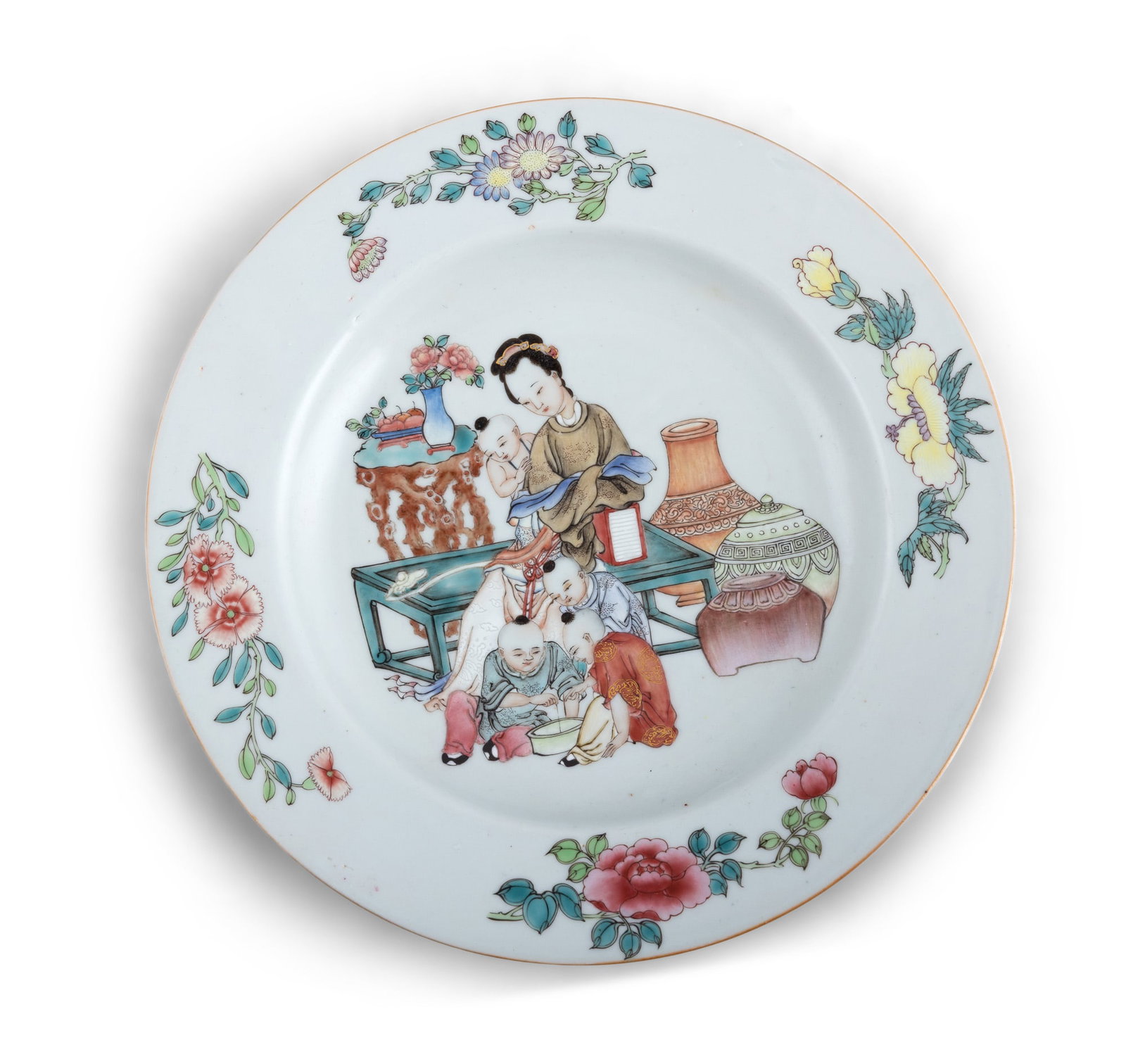 A FAMILLE ROSE 'MOTHER AND SONS' DISH 雍正风格 粉彩母 (1 of 3)