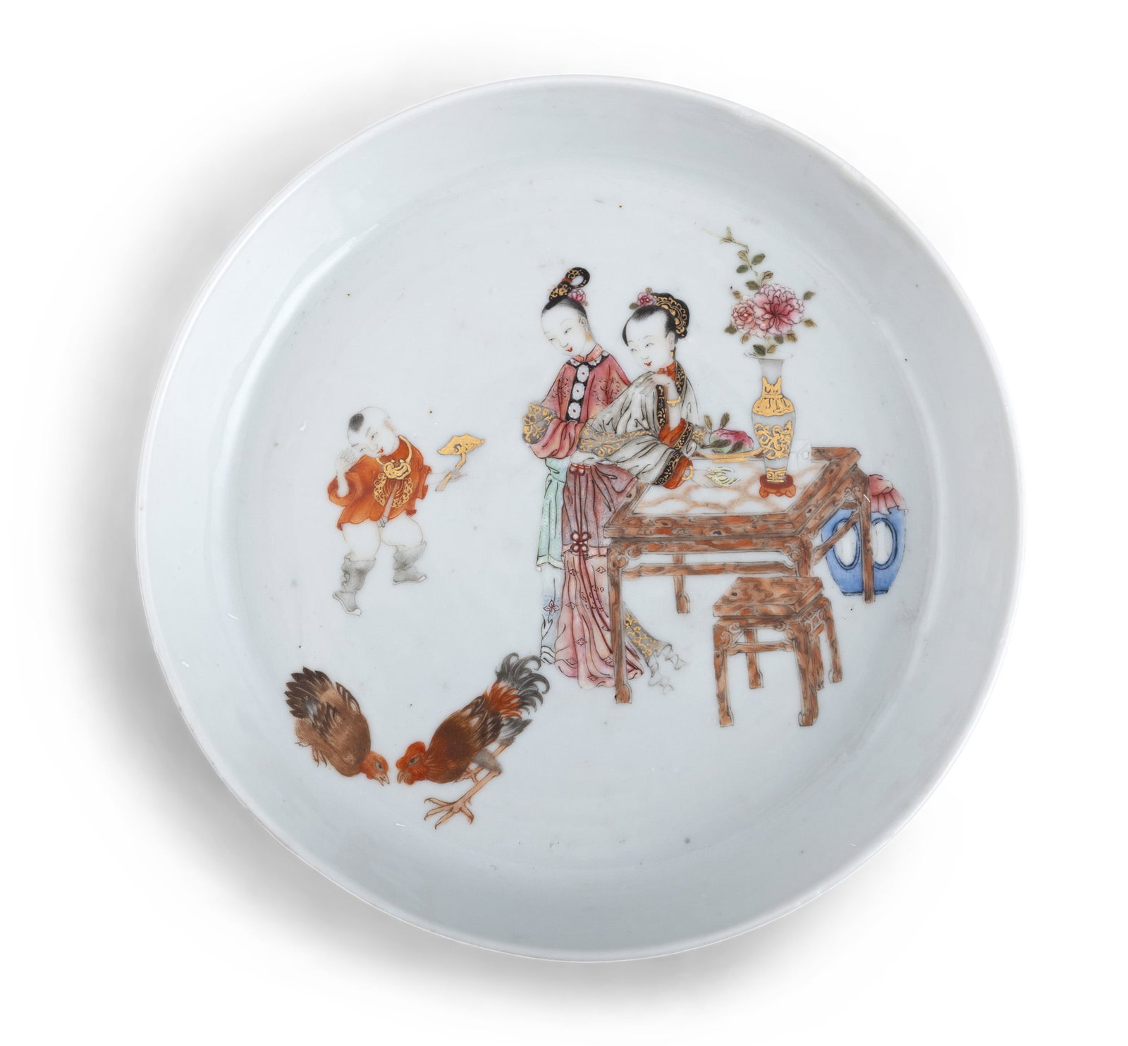 A FAMILLE ROSE 'LADIES AND BOY' DISH 雍正风格 粉彩人 (1 of 3)