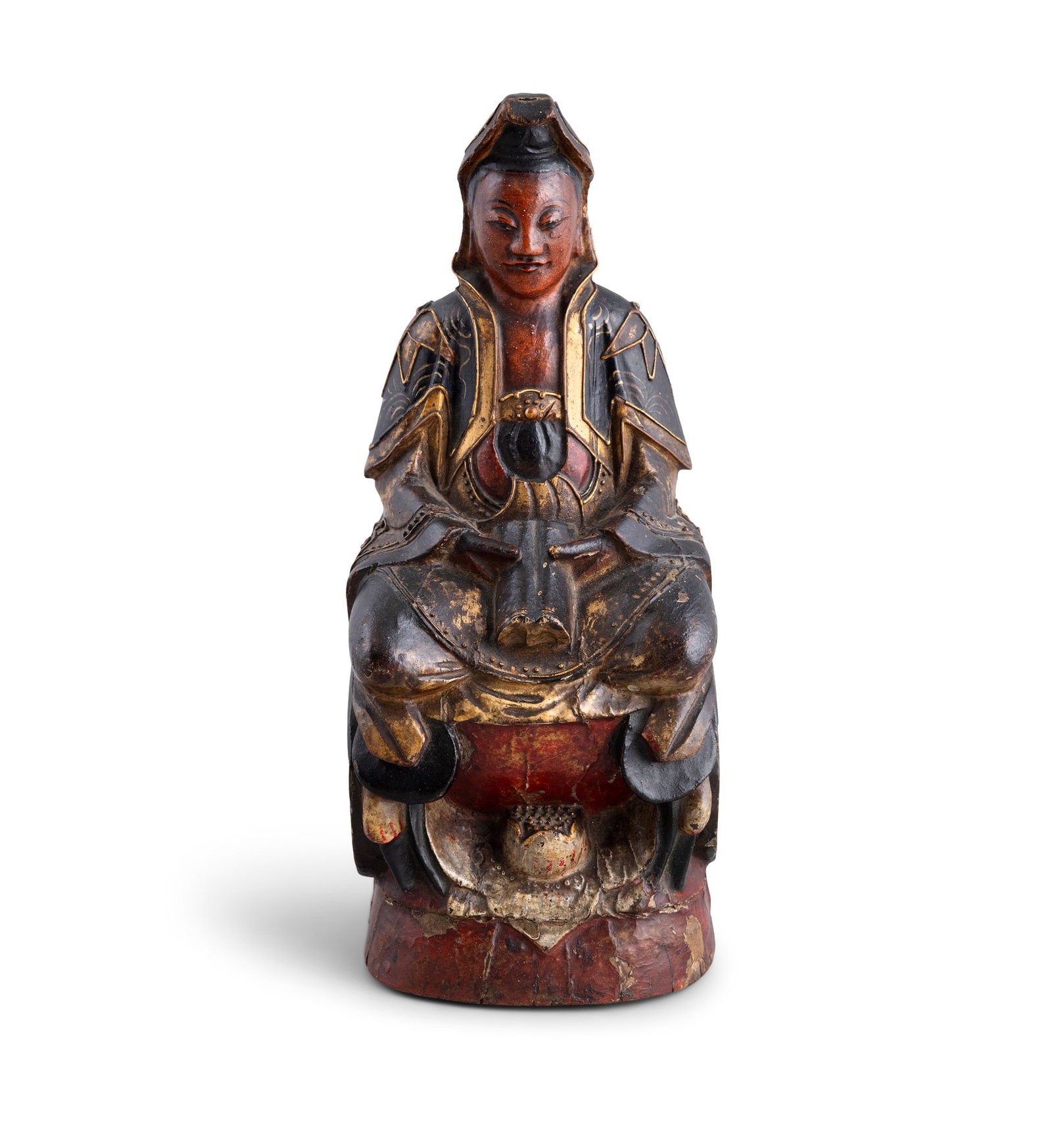 A POLYCHROME-LACQUERED WOOD FIGURE OF GUANYIN China, 19th century H.24cm (1 of 4)