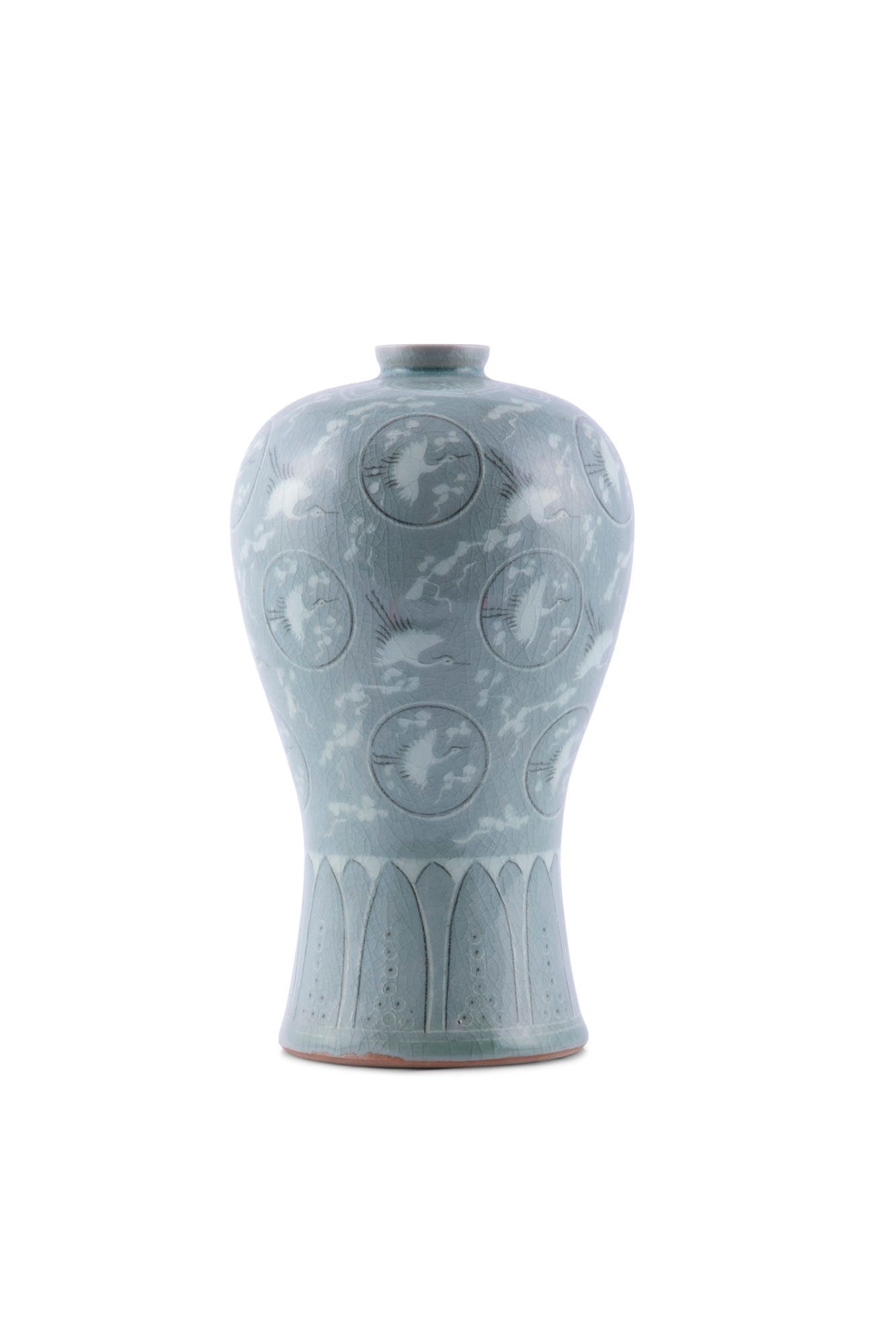 A GORYEO-STYLE INLAID CELADON-GLAZED 'CRANES' VASE, MAEBYONG Korea, 20th century Decorated in (1 of 5)