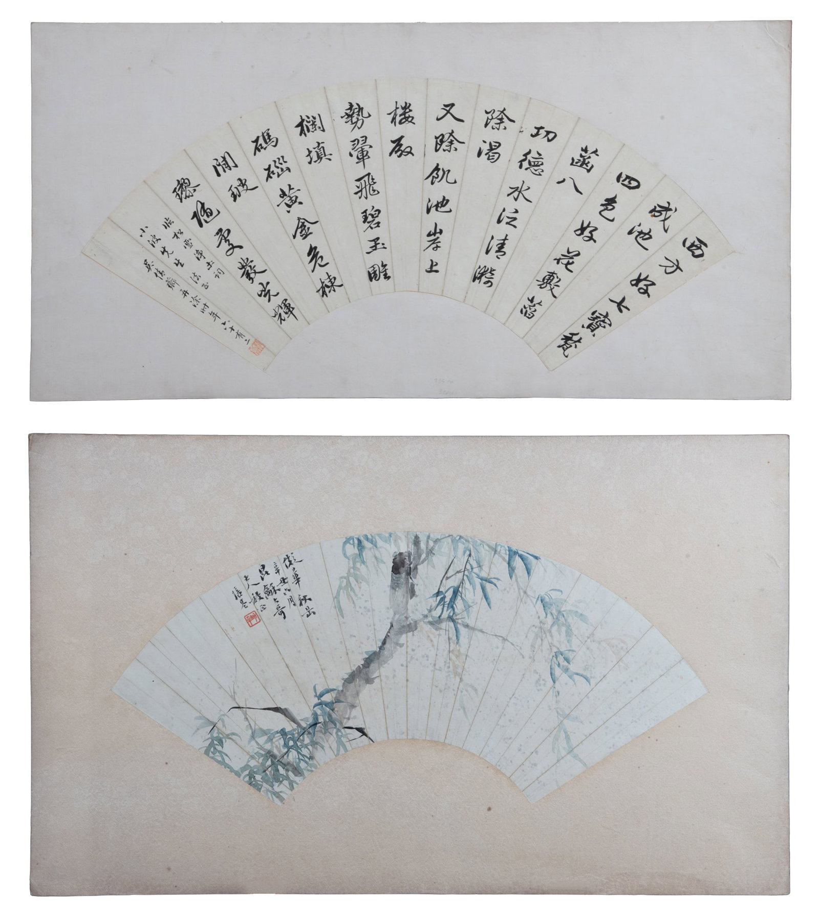 TWO CHINESE FAN PAINTINGS OF CICADA AND CALLICRAPHY, SIGNED LI PEI JI AND WU CHUAN XIANG 紙 (1 of 3)