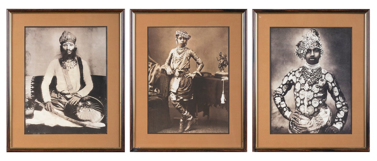A SET OF THREE PORTRAIT PHOTOGRAPHS OF INDIAN NOBILITY India, 20th century These portraits: A SET OF THREE PORTRAIT PHOTOGRAPHS OF INDIAN NOBILITY India, 20th century These portraits capture the regal stature of Indian Maharajas and Princes during the late 19th and early 20th centuries, repr