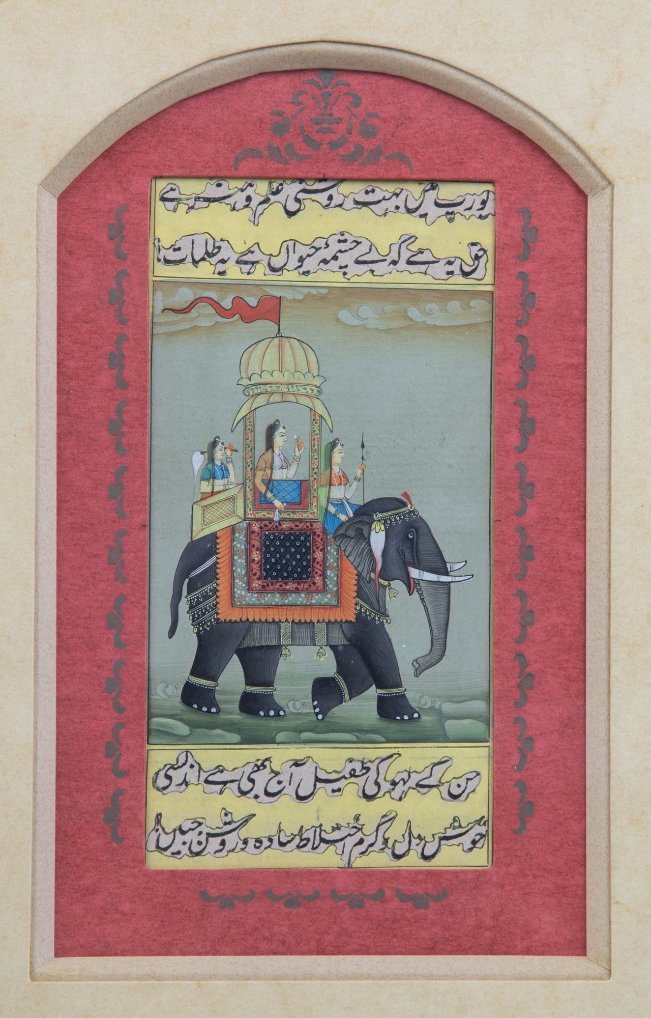 AN INDIAN PAINTING OF A COURT LADY ON AN ELEPHANT India, late 19th century watercolour miniature (1 of 1)