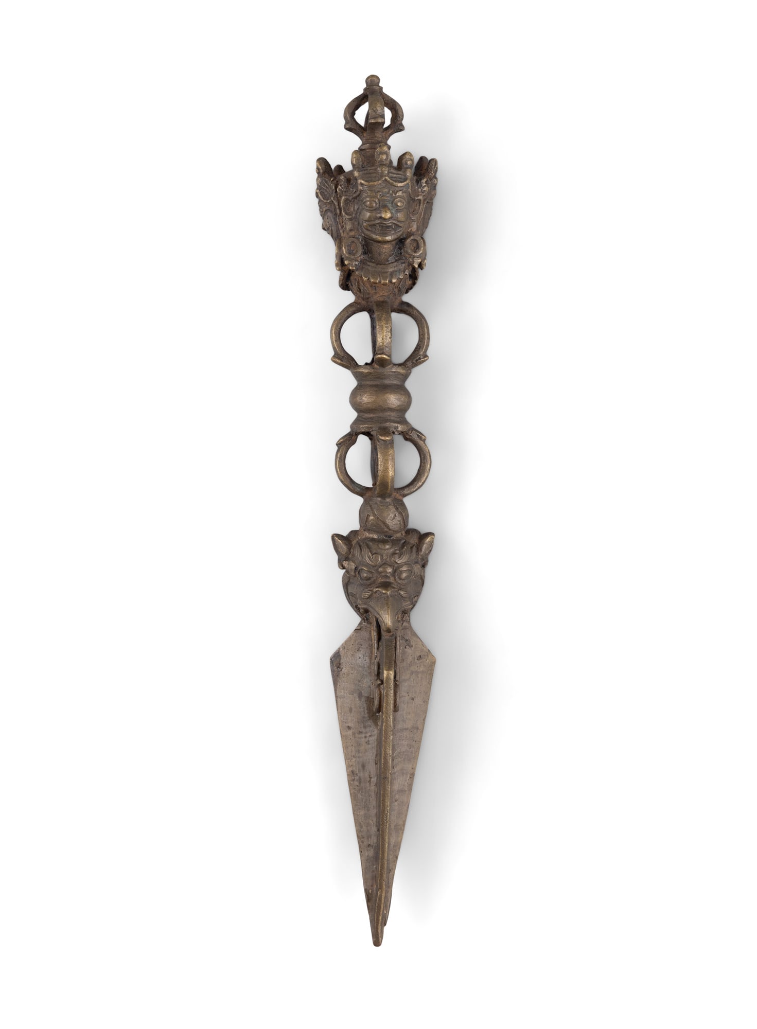 A TRIPLE SIDE VAJRAKILAYA BRONZE PHURBA Tibet, 20th century H.28.5cm (1 of 5)