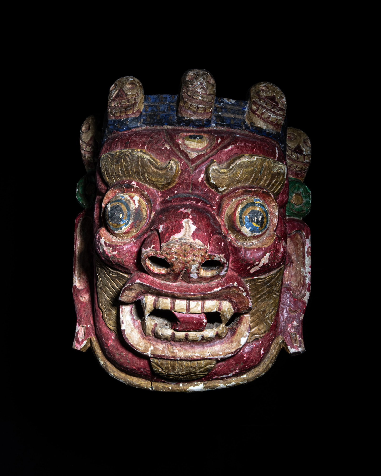 A CARVED WOOD POLYCHROME CHAM RITUAL MASK OF RED HAYAGRIVA Tibet-Nepal, 20th Century H: W: 27.5 (1 of 1)
