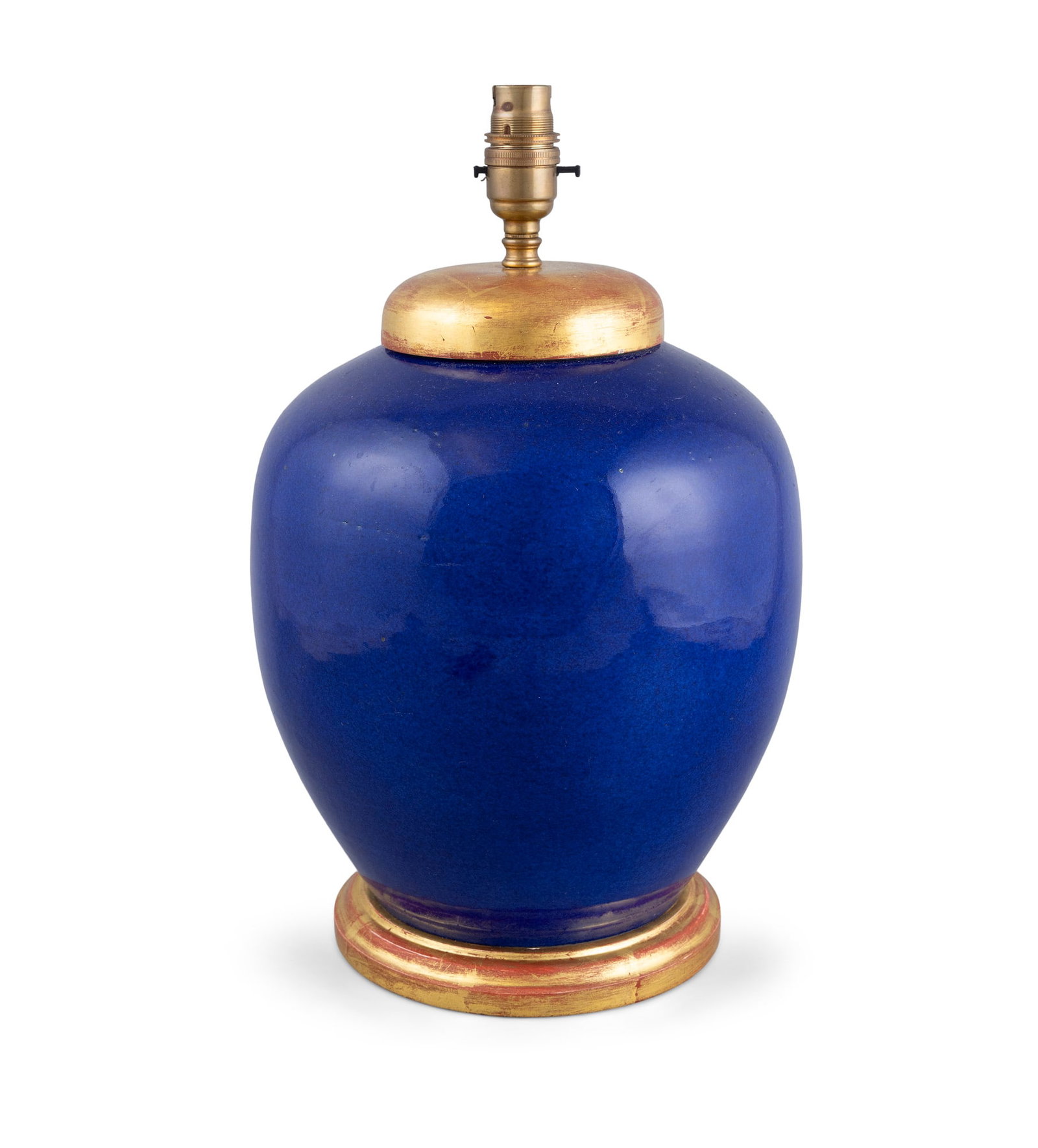 A POWDER BLUE GLAZED BULB-SHAPED VASE, MOUNTED AS A LAMP China H.25cm (vase): A POWDER BLUE GLAZED BULB-SHAPED VASE, MOUNTED AS A LAMP China H.25cm (vase)