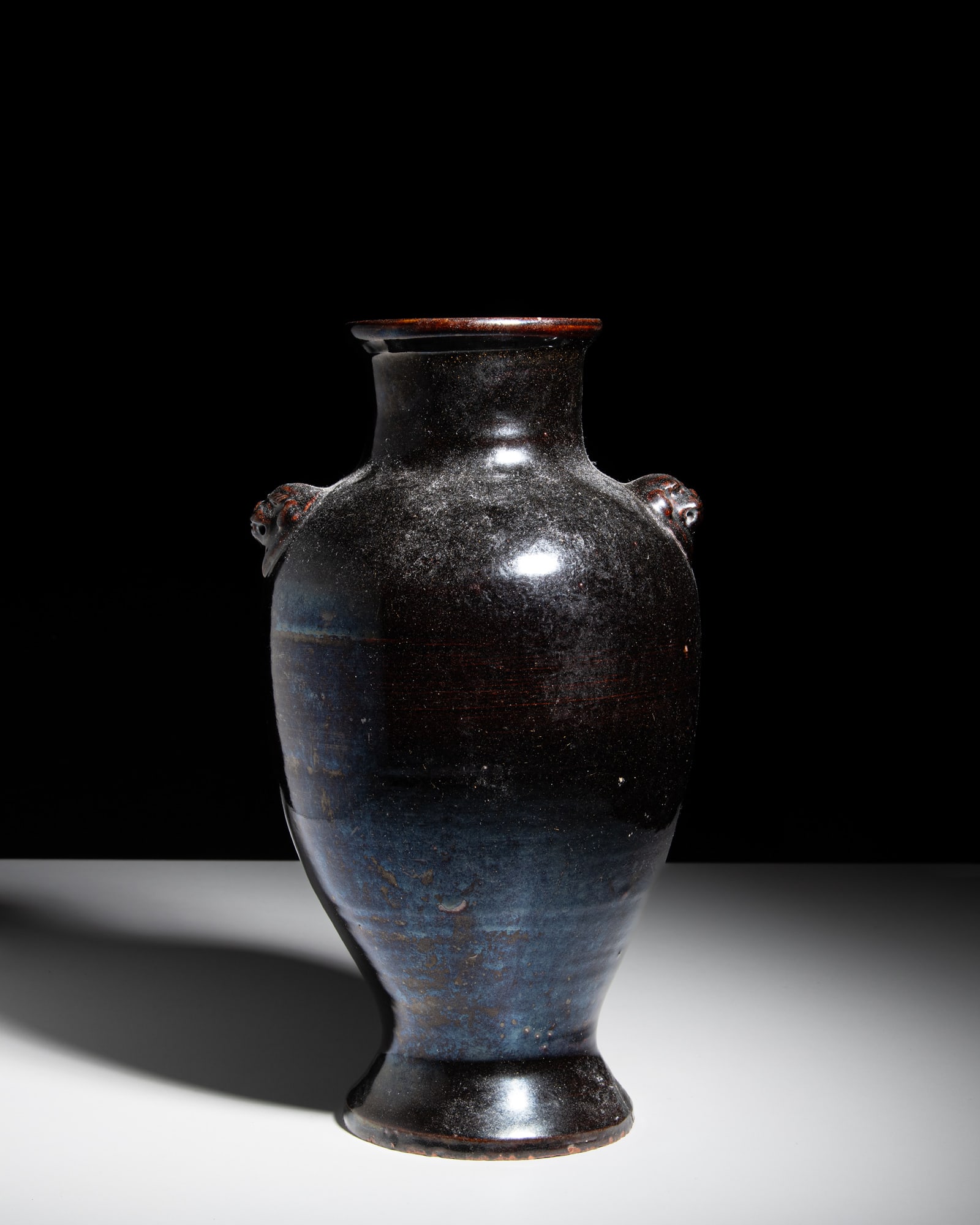 A BROWNISH GLAZED LION HANDLED VASE 元代 酱釉狮首瓶 Ch (1 of 2)