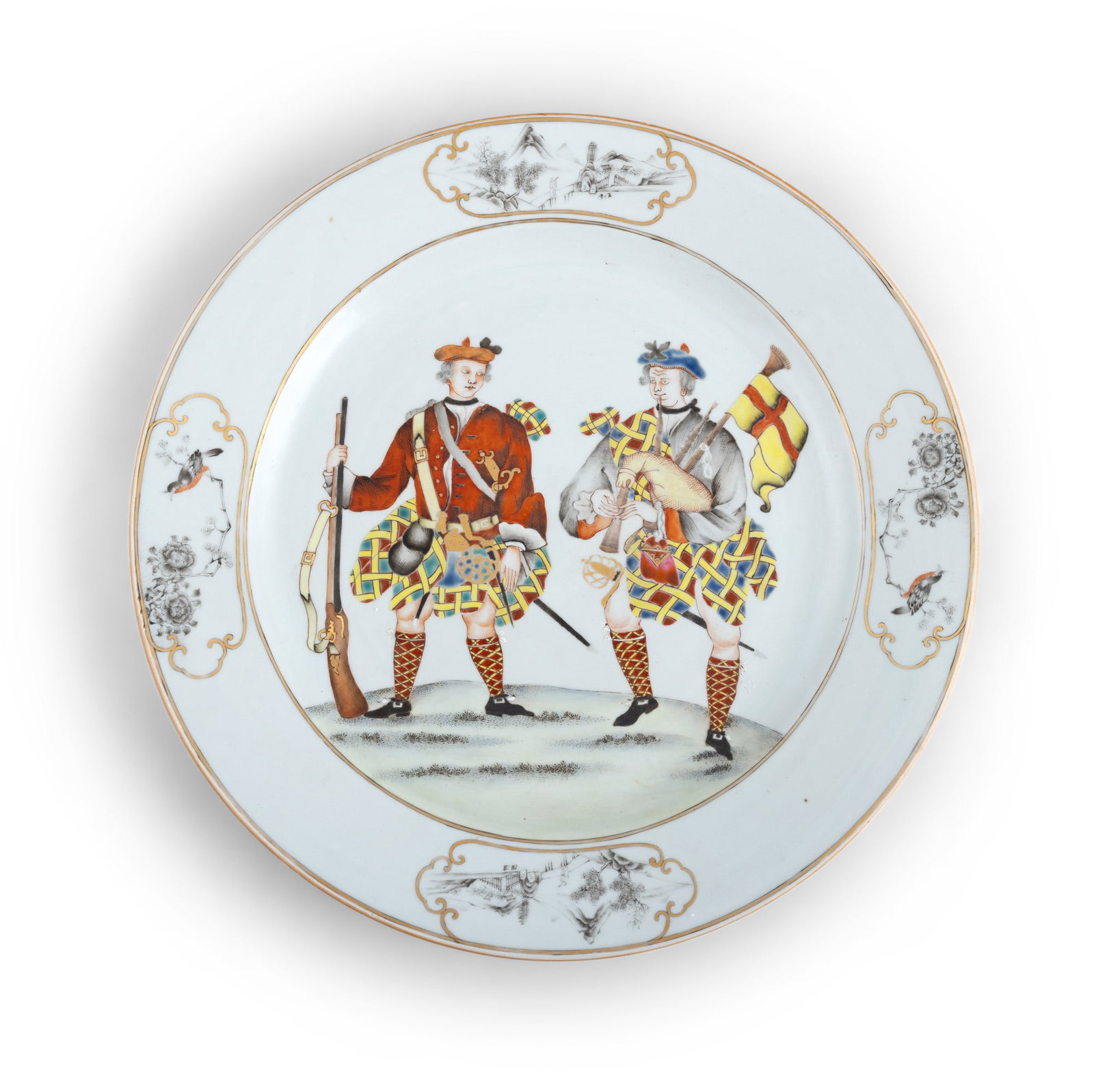 A FAMILLE ROSE EXPORT PORCELAIN ‘SCOTSMEN’ PLATE 乾隆风格 (1 of 3)