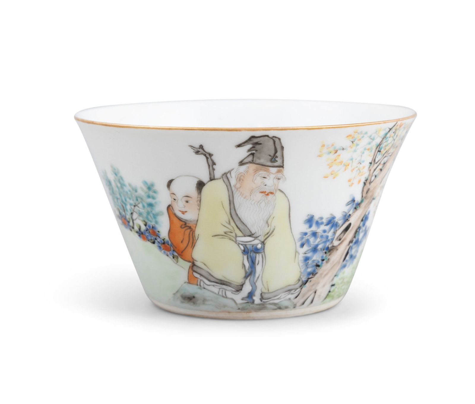 A QIANJIANGCAI GLAZED 'SCHOLAR AND CHILD' TEA CUP 民国 浅降彩‘ (1 of 4)