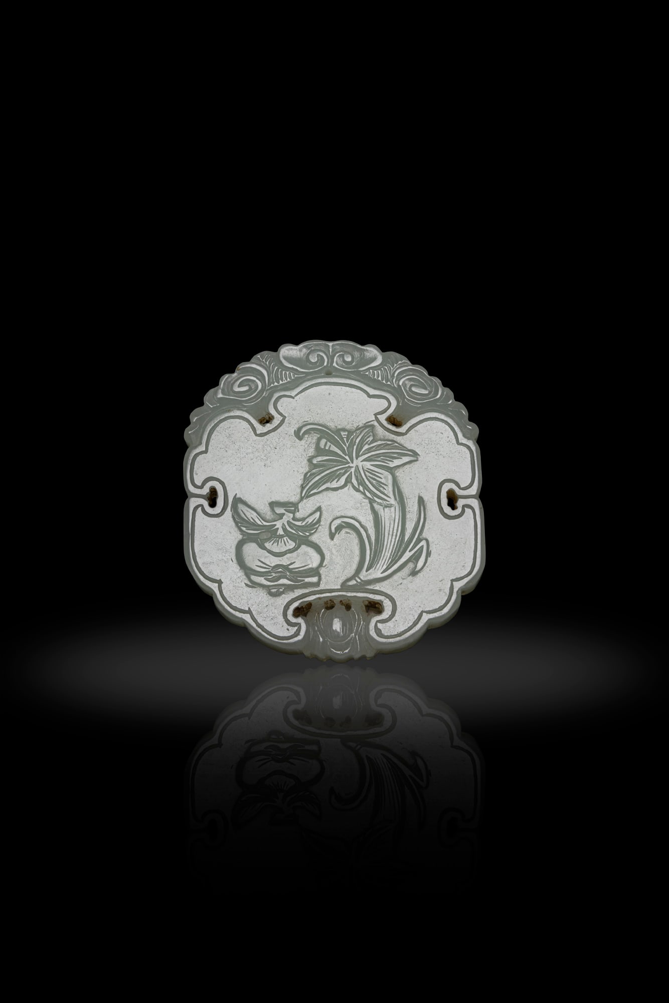 A WHITE JADE SHAPED RECTANGULAR PENDANT/PLAQUE 19世纪 青白玉 '喜 - 2