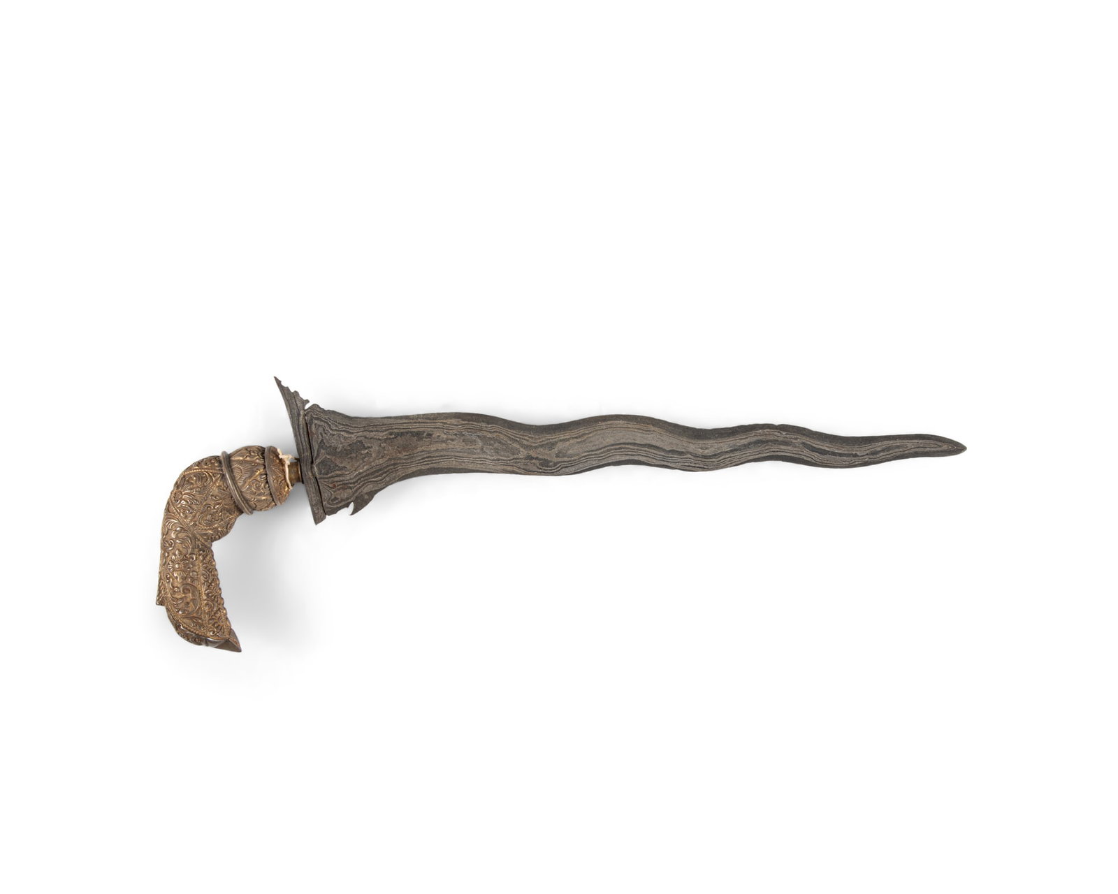 A KRIS WITH BRASS HILT AND SHEATH Malaysia or Sumatra, early 20th Century The ceremonial kris (1 of 5)