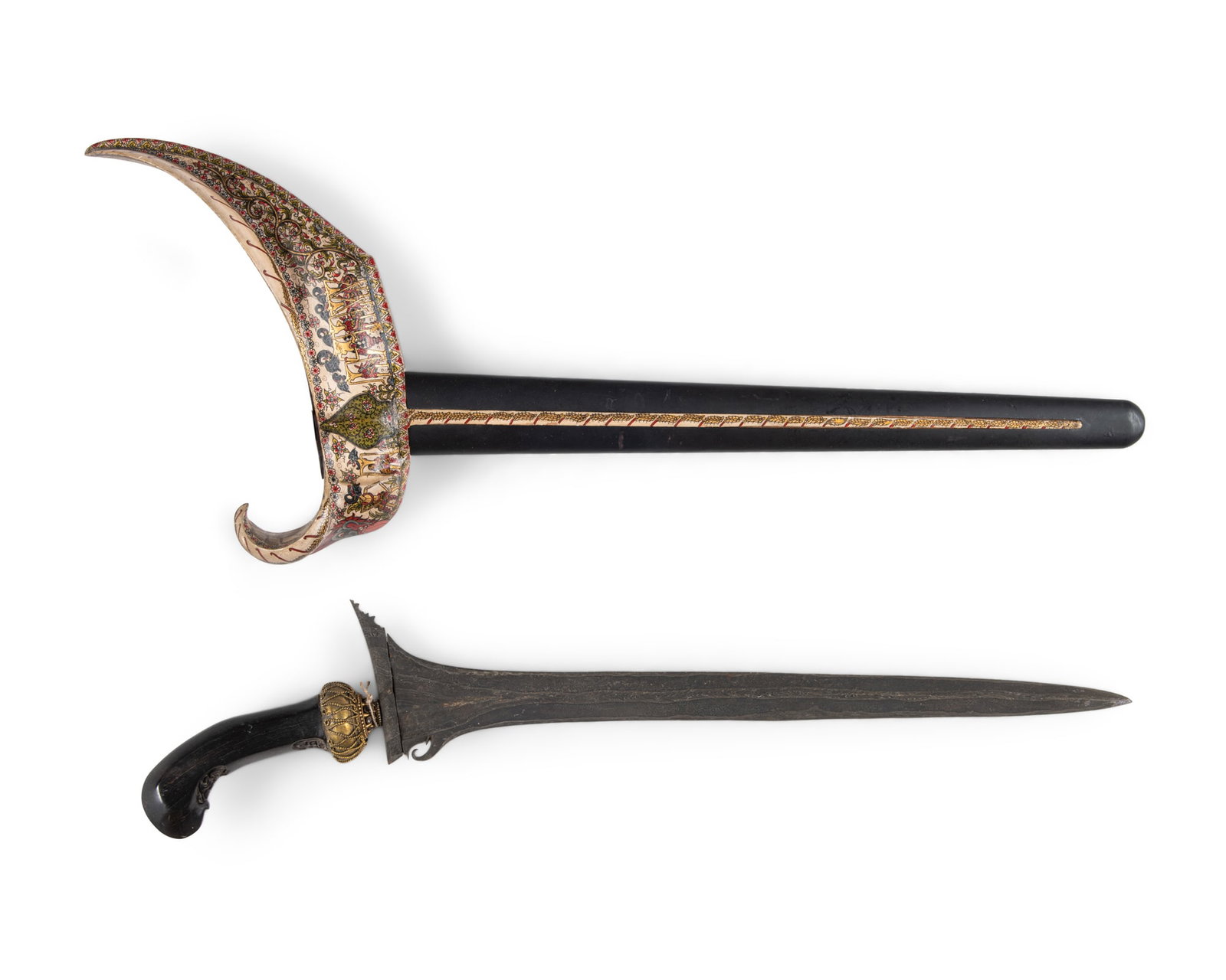 A KRIS WITH PAINTED WOODEN UPPER SHEATH (WRANGKA) Indonesia, late 20th Century The ceremonial kris (1 of 6)