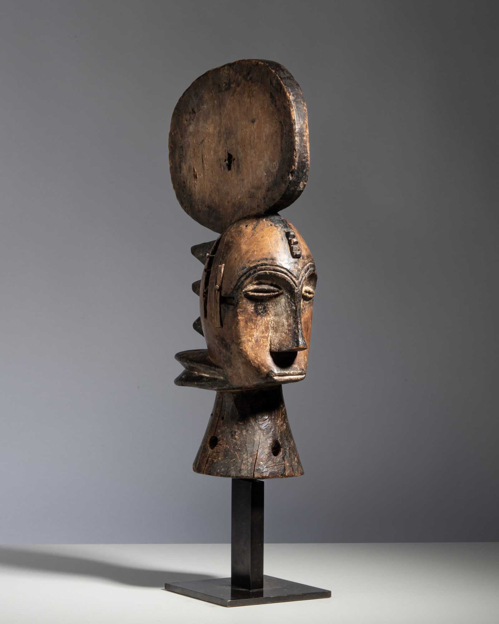 AN IGALA BIRD HEADDRESS Nigeria Wood and metal tacks This rare and expressive ceremonial (1 of 5)