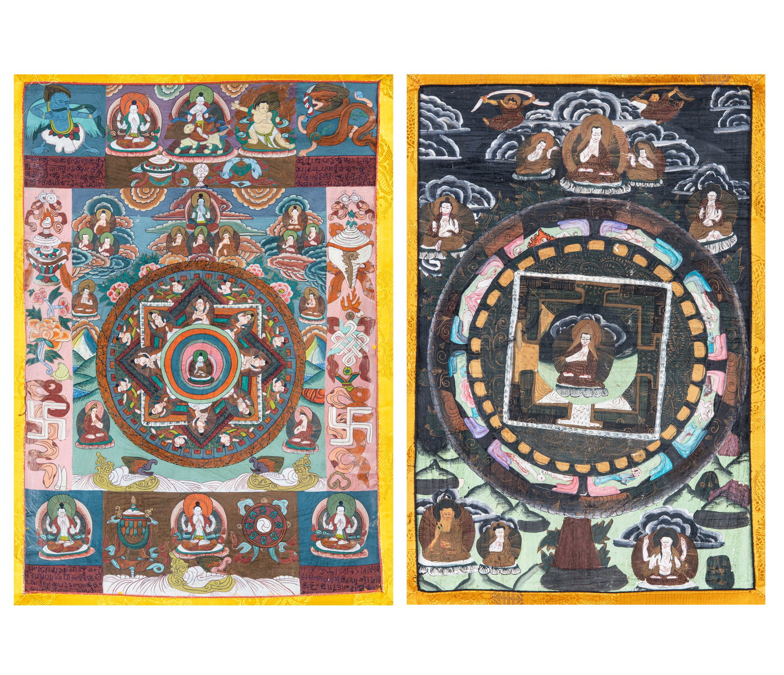 TWO POLYCHROME THANGKAS ON CLOTH DEPICTING MANDALAS, Nepal, late 20th Century one depicting (1 of 5)