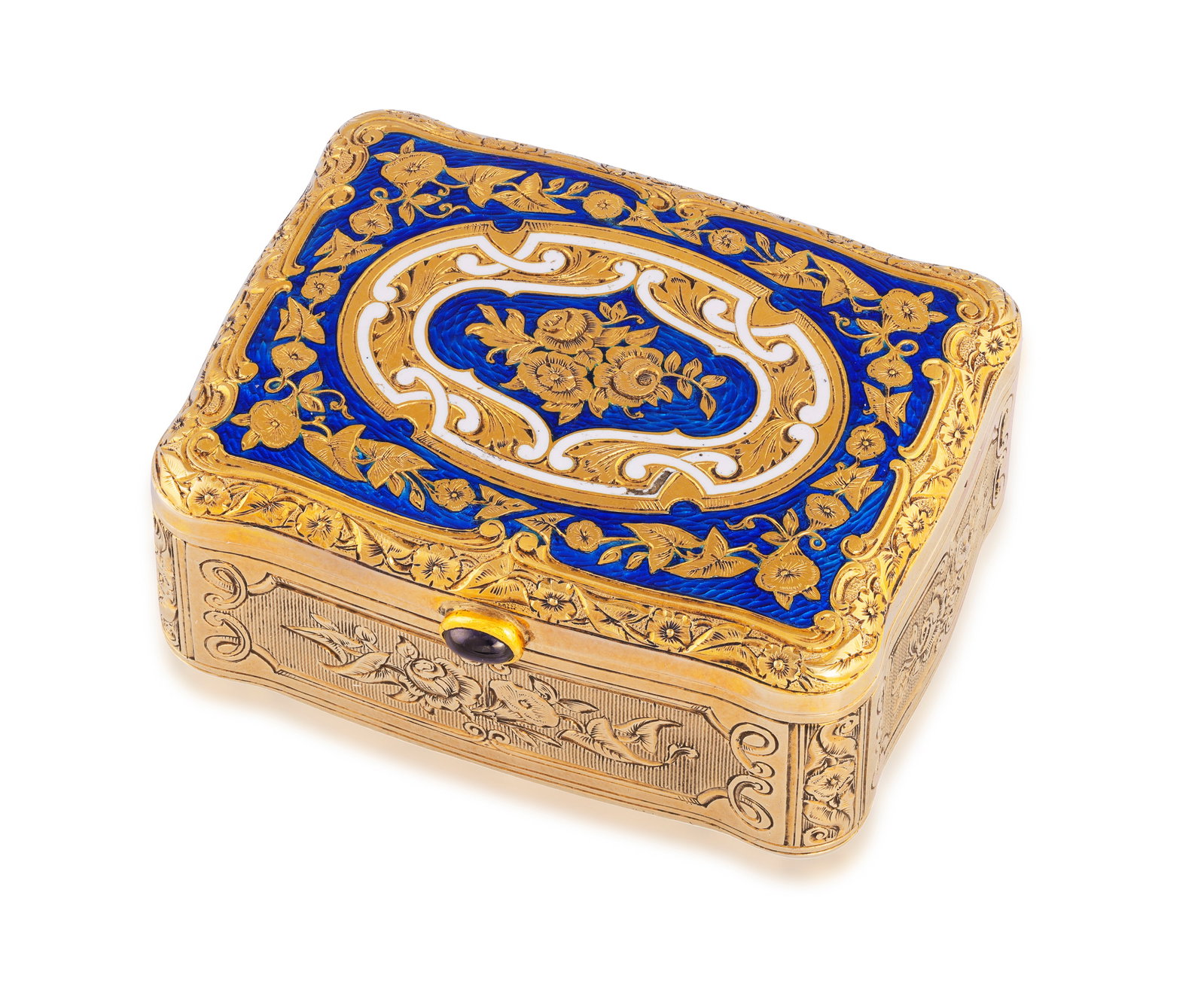 A 19TH CENTURY GOLD AND ENAMEL SNUFF BOX, VIENNA Of shaped rectangular form, the hinged lid (1 of 3)