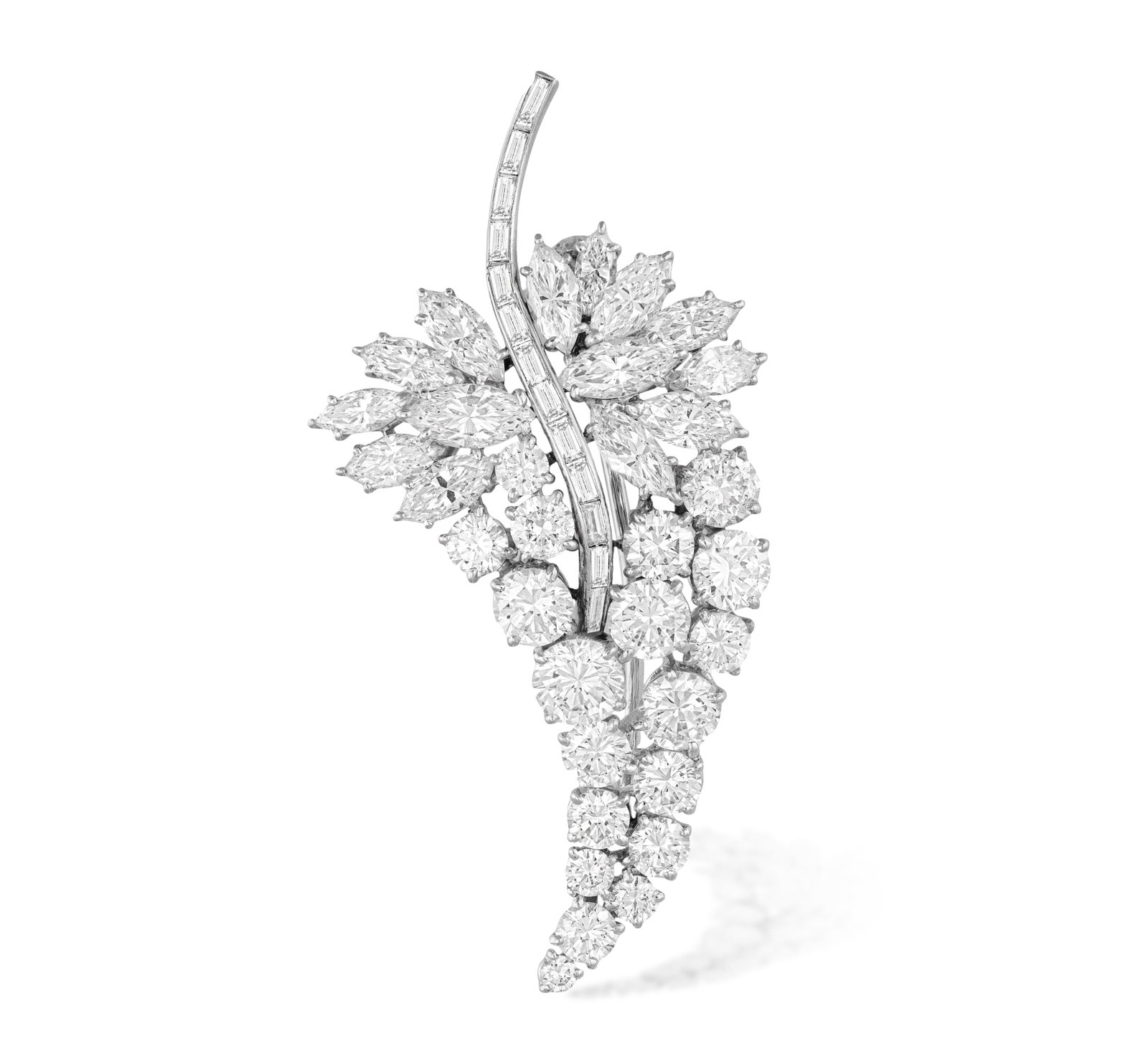 BULGARI: AN ELEGANT DIAMOND BROOCH, CIRCA 1950 Designed as a spray of foliage, set throughout with (1 of 6)