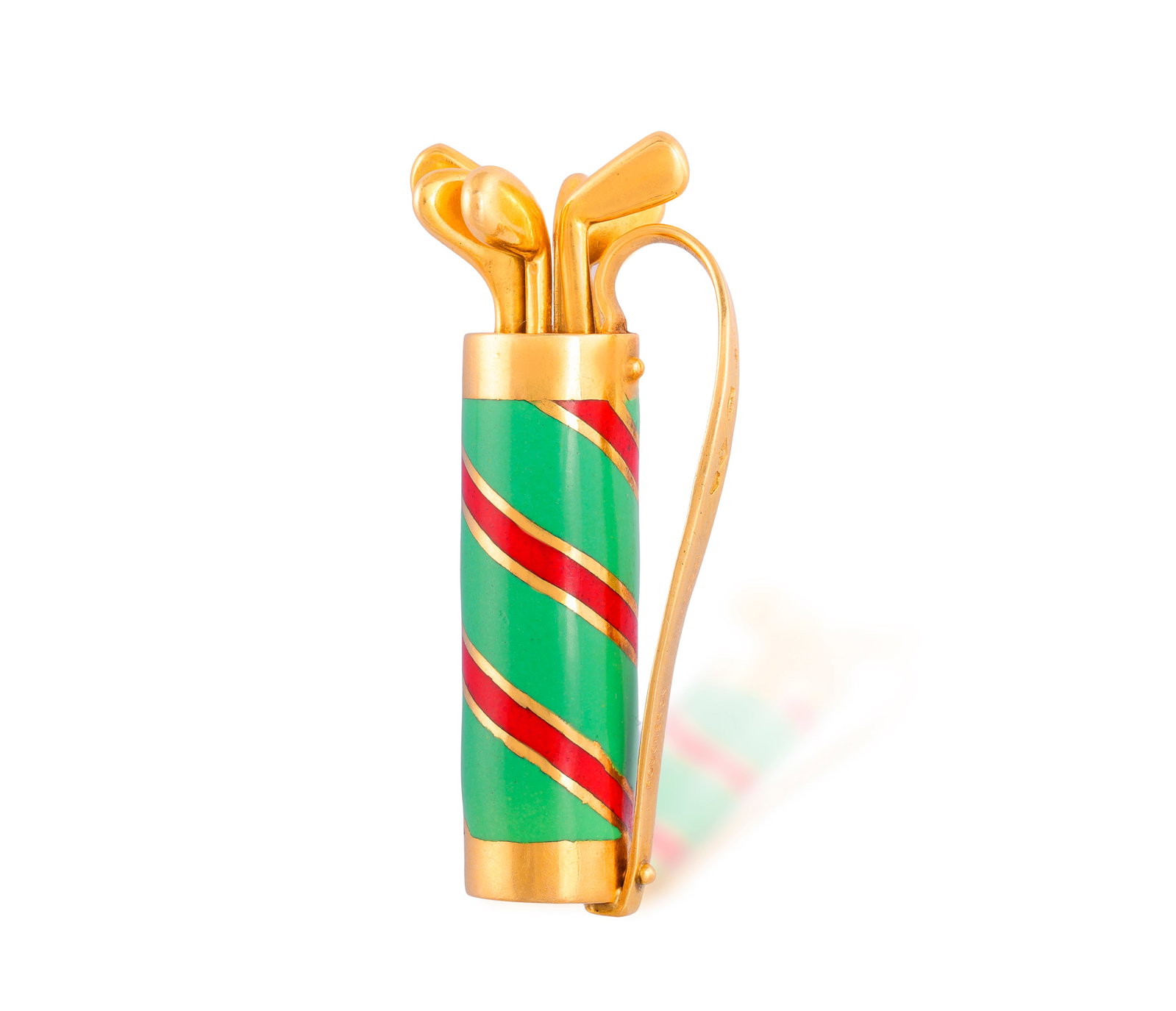 BOUCHERON: AN ENAMEL NOVELTY BROOCH Designed as a golf bag with its set of golf clubs, the body (1 of 2)