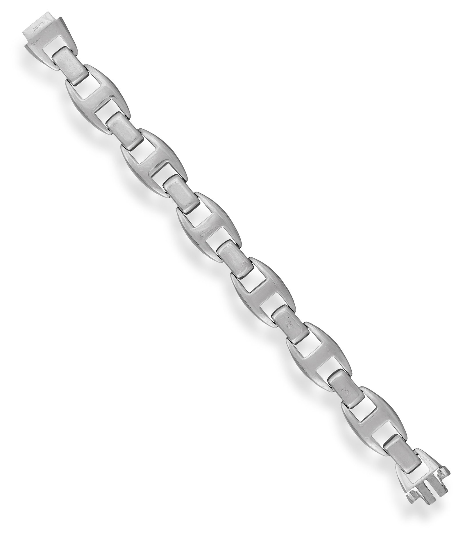 HERMÈS: A SILVER BRACELET Designed as a series of navette-shaped anchor links, alternating: HERMÈS: A SILVER BRACELET Designed as a series of navette-shaped anchor links, alternating with rectangular bar connectors, in 925 silver, signed Hermès, AG925, with maker's mark, French ass