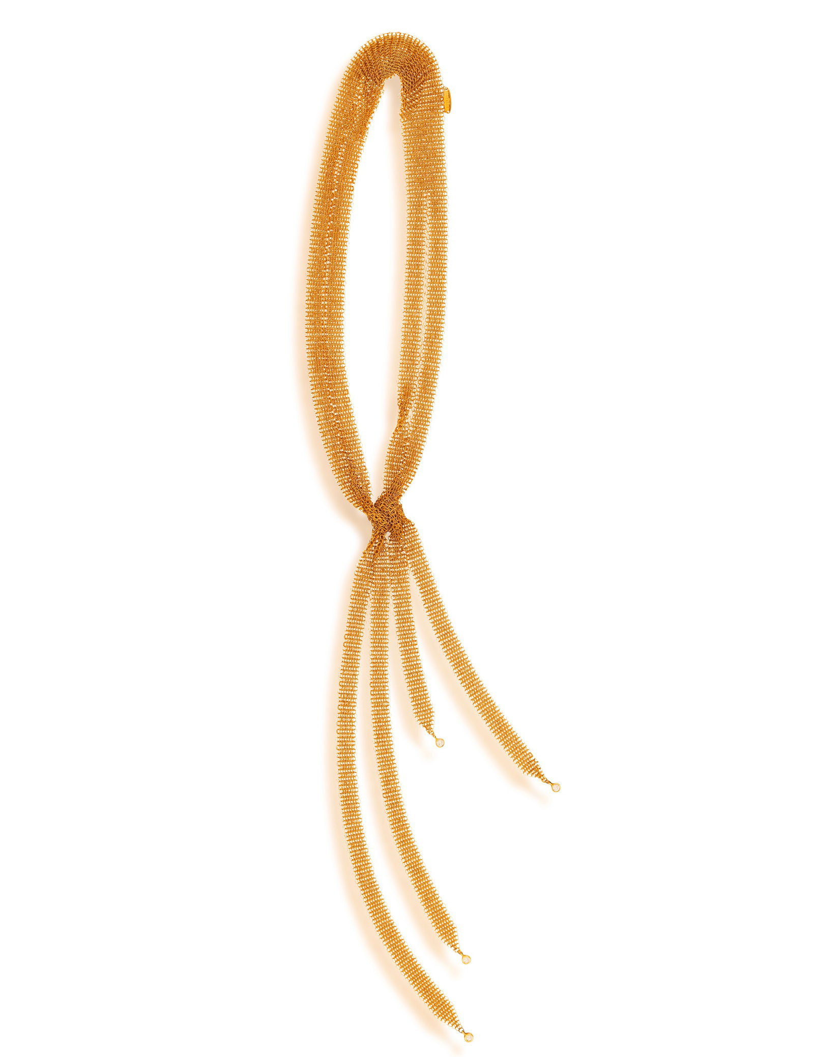 TIFFANY & CO. DESIGNED BY ELSA PERETTI: A GOLD AND DIAMOND 'MESH SCARF' NECKLACE Of woven: TIFFANY & CO. DESIGNED BY ELSA PERETTI: A GOLD AND DIAMOND 'MESH SCARF' NECKLACE Of woven mesh-linking with collet-set brilliant-cut diamond terminals, mounted in 18K gold, signed T&Co. & Peretti, wit